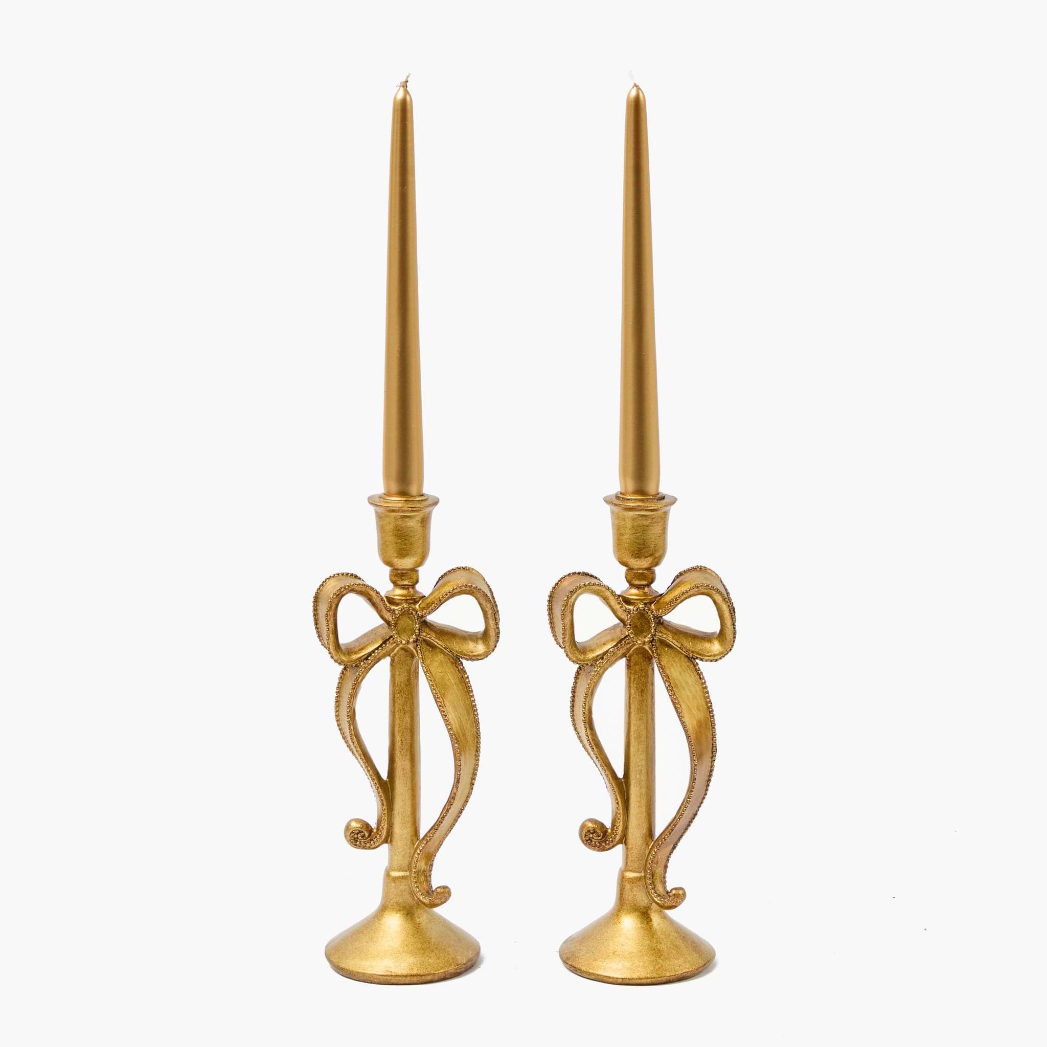 Whimsical Gold Bow Candle Holders (Pair)