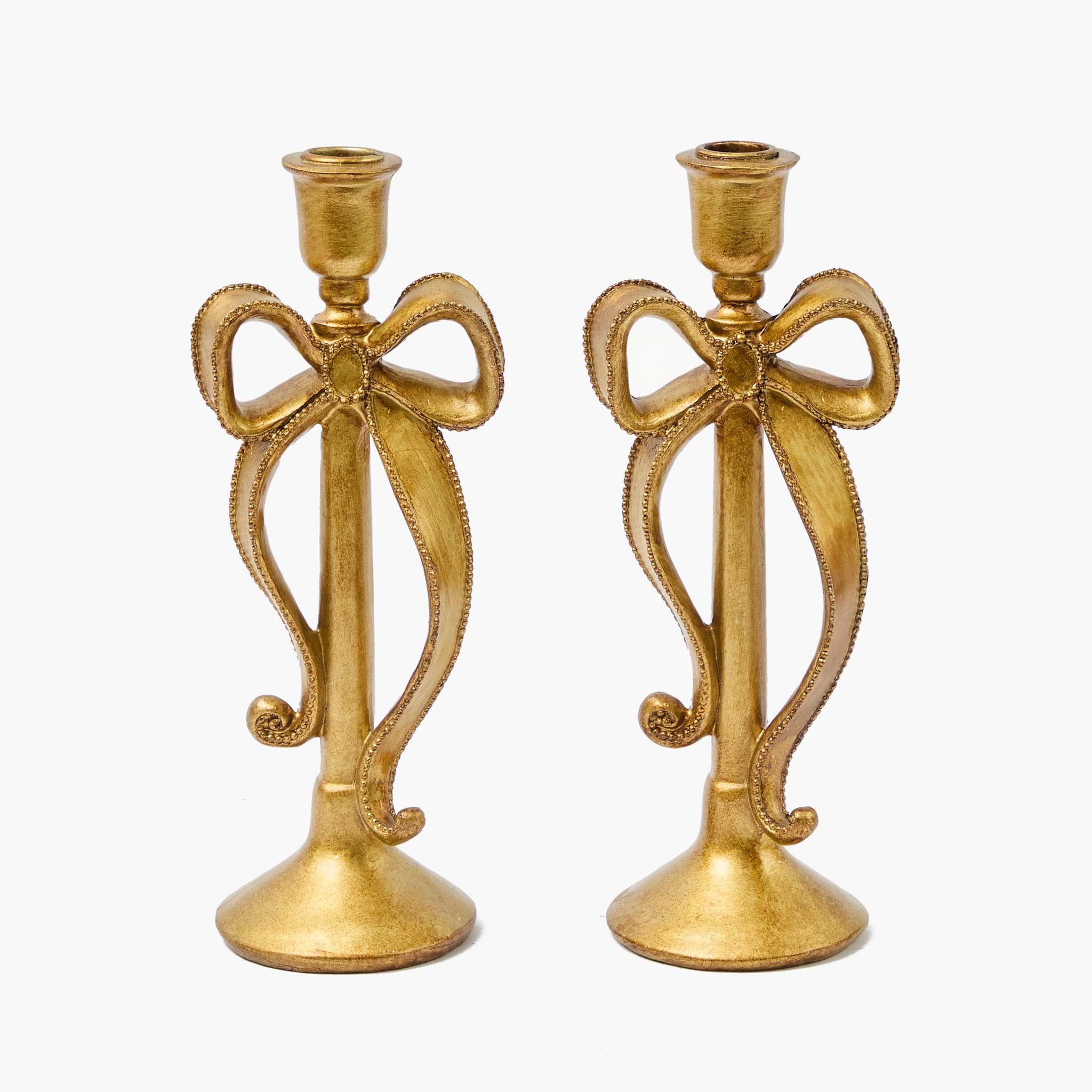 Whimsical Gold Bow Candle Holders (Pair)