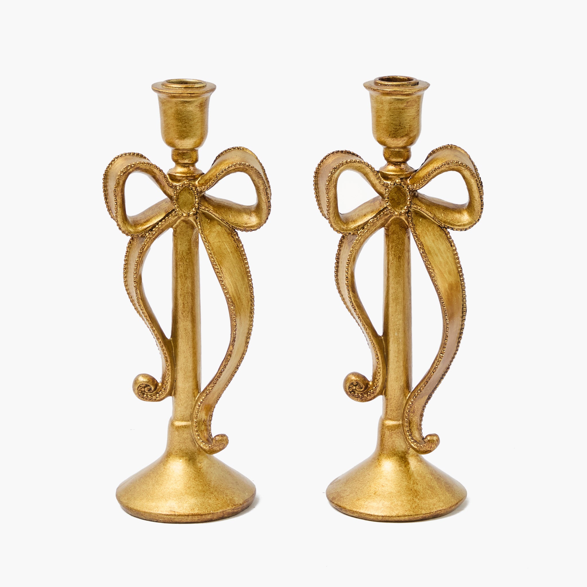 Whimsical Gold Bow Candle Holders (Pair)
