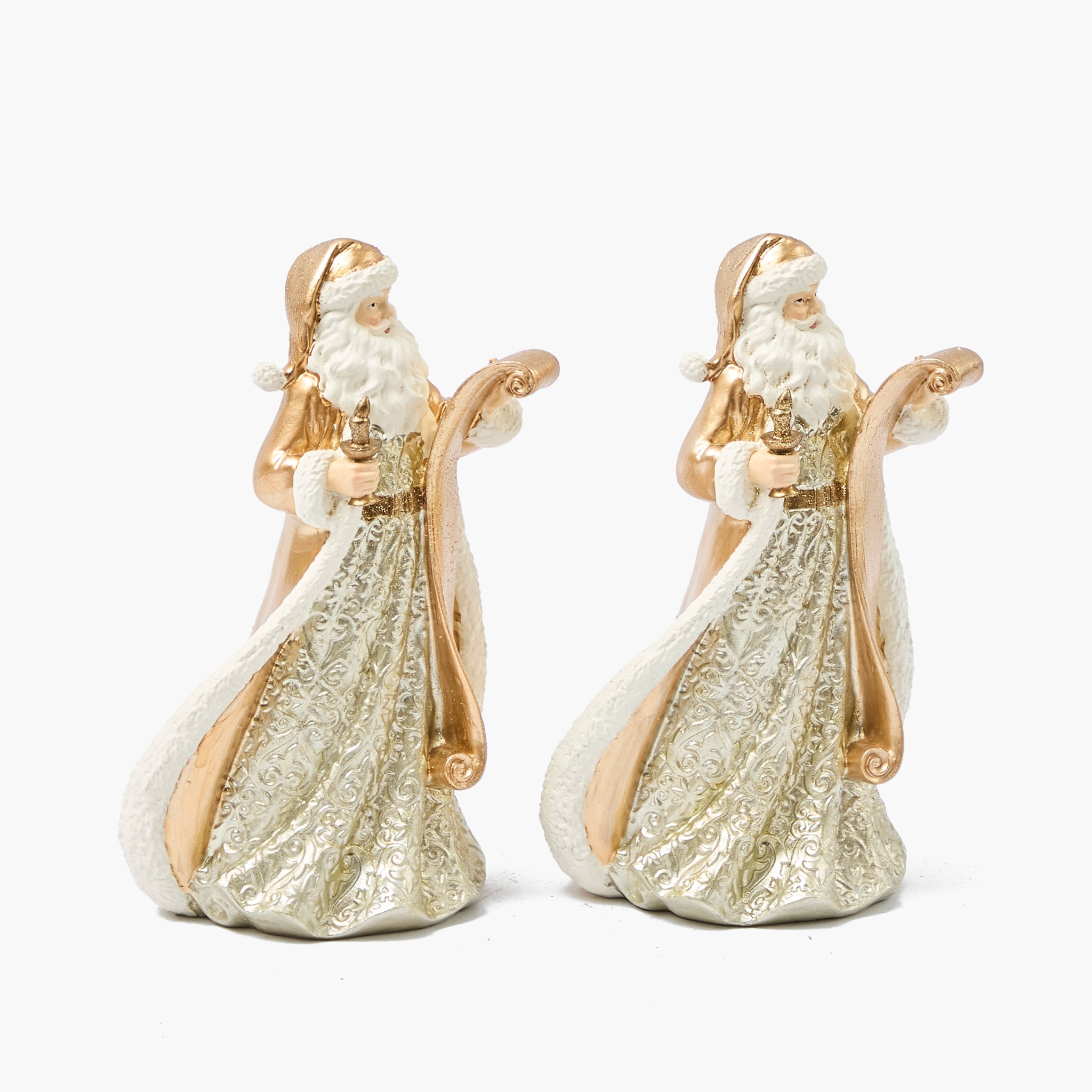 Two decorative figurines of a bearded man in a long robe on a white background