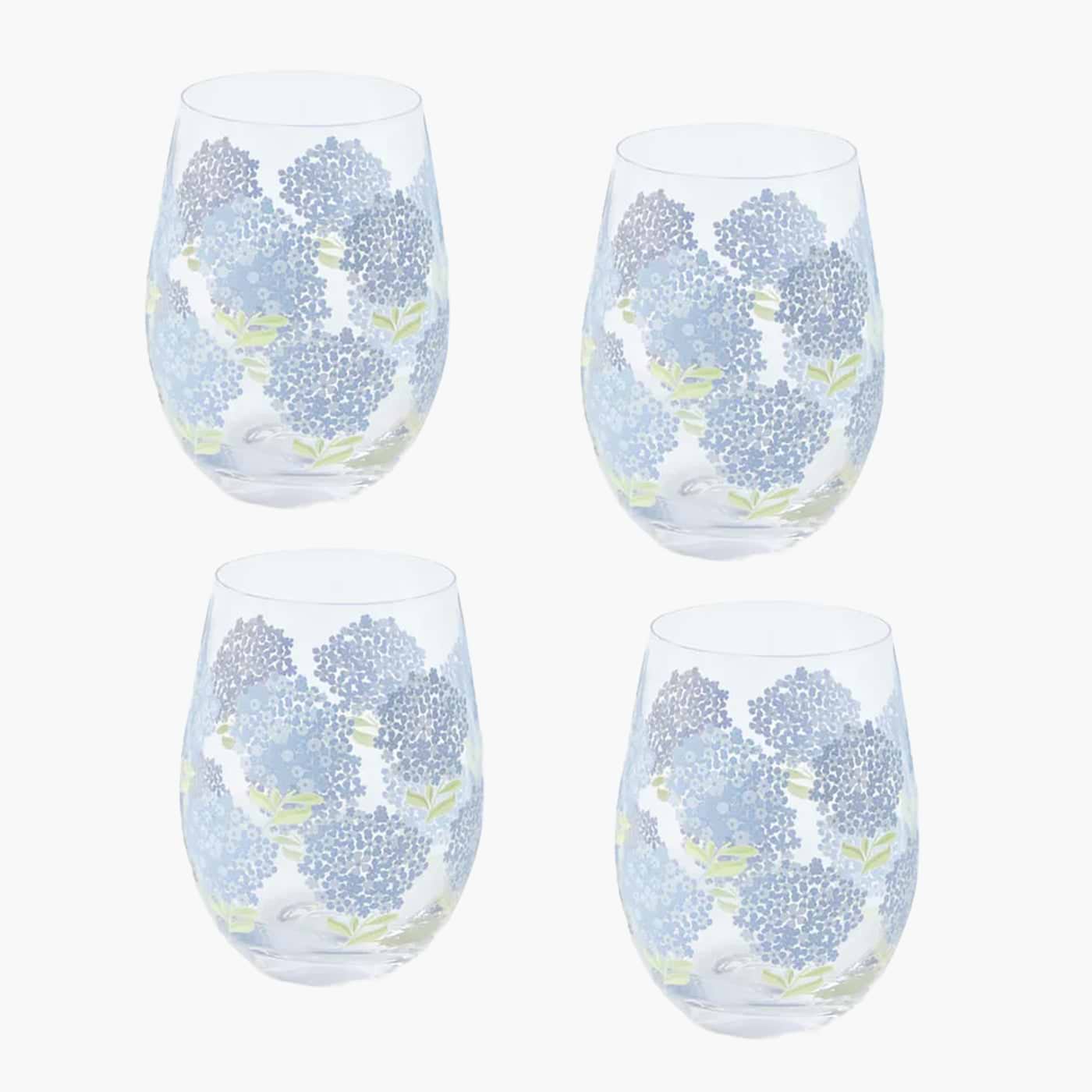 Blue Hydrangea Glasses (Set of 4)