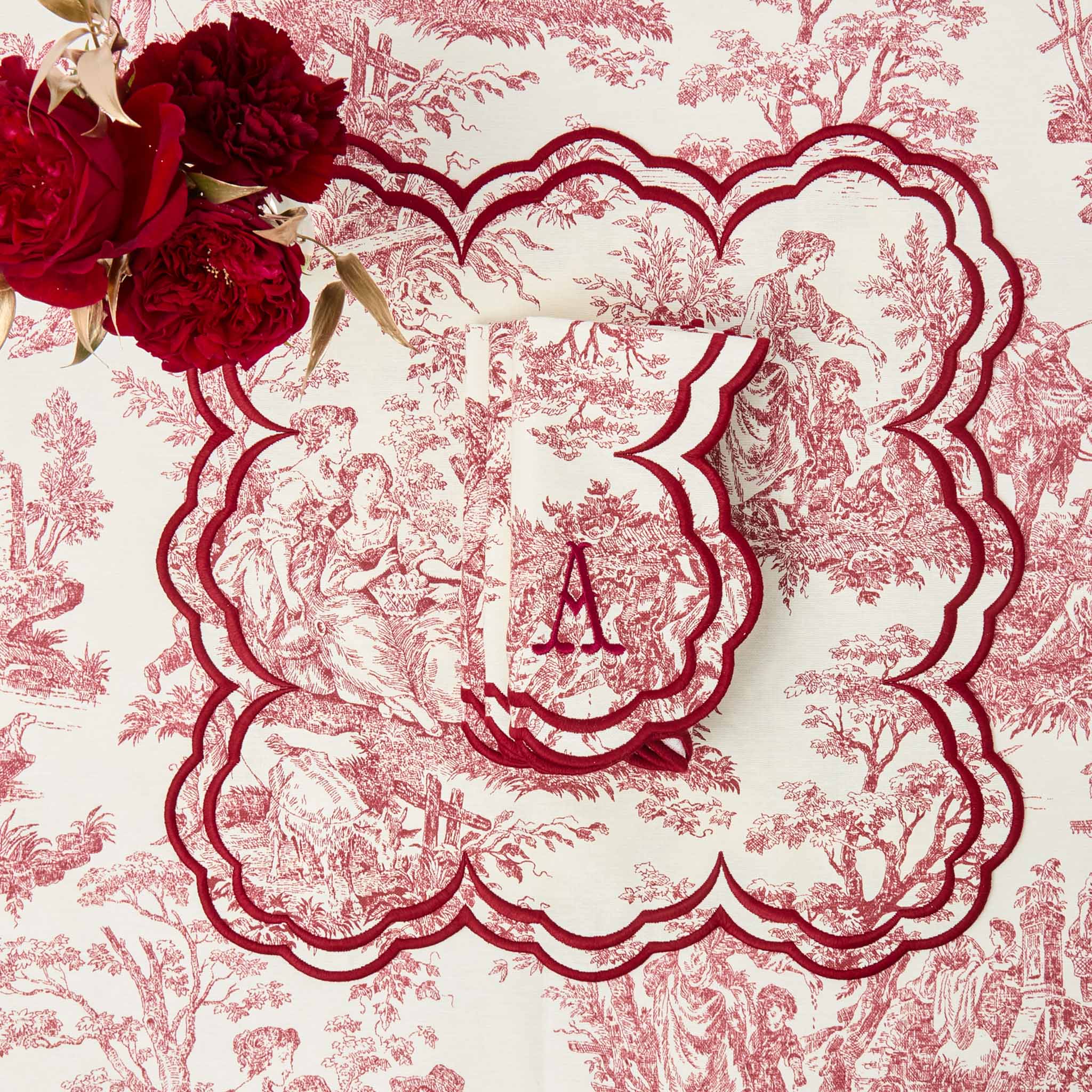 Burgundy Claudette Toile Napkins (Set of 4)