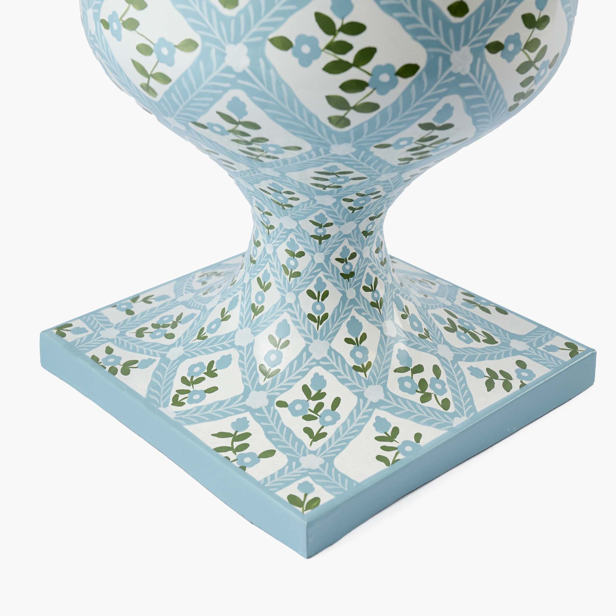 Blue Floral Trellis Urn & Pedestal
