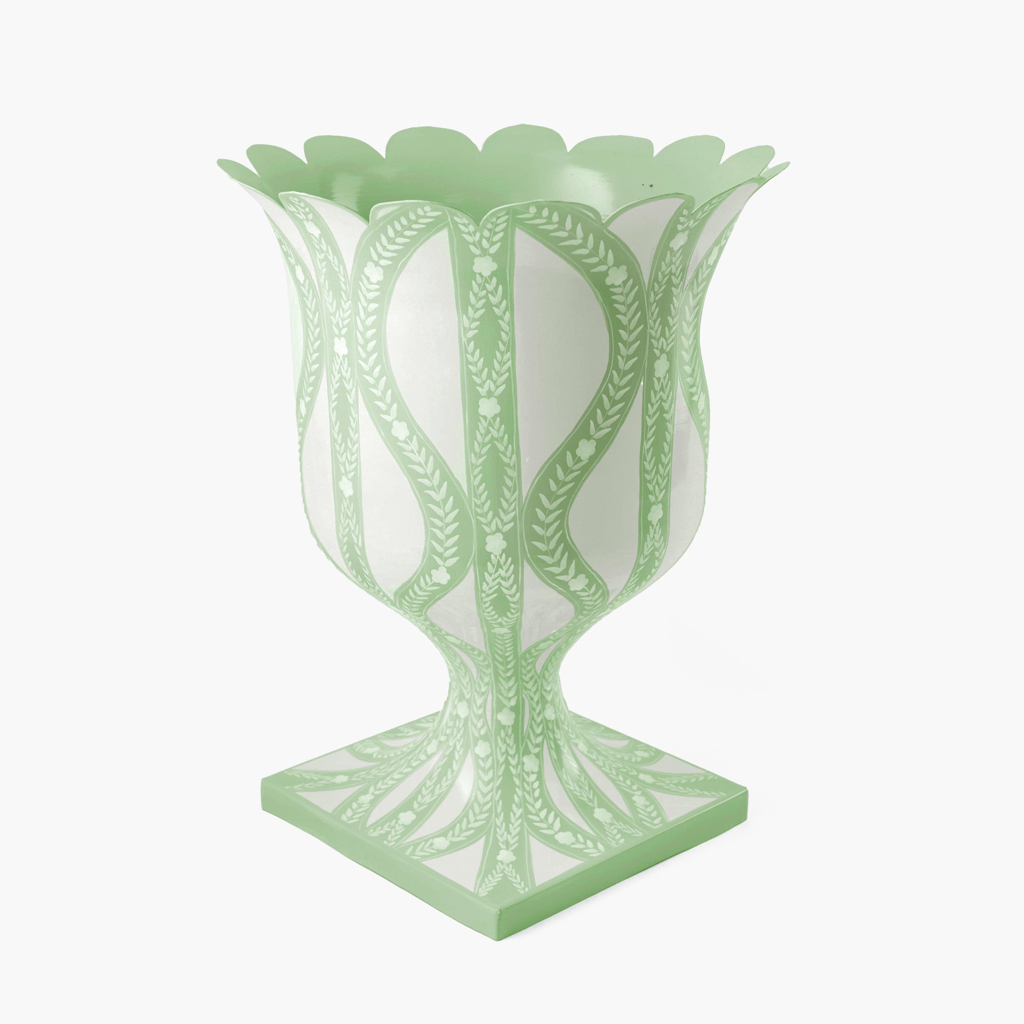 Green Floral Ikat Urn & Pedestal