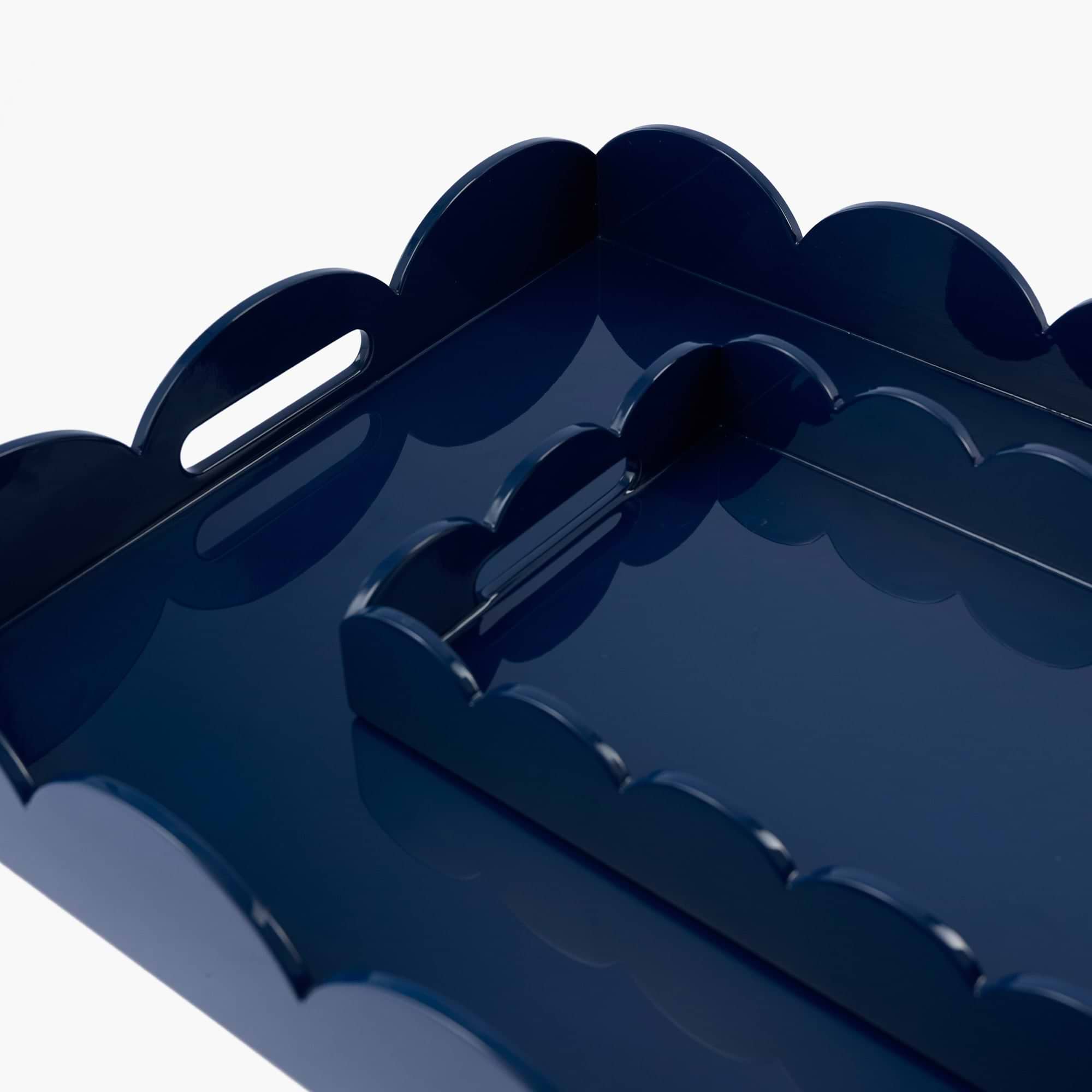 Navy Blue Small Scalloped Lacquer Tray