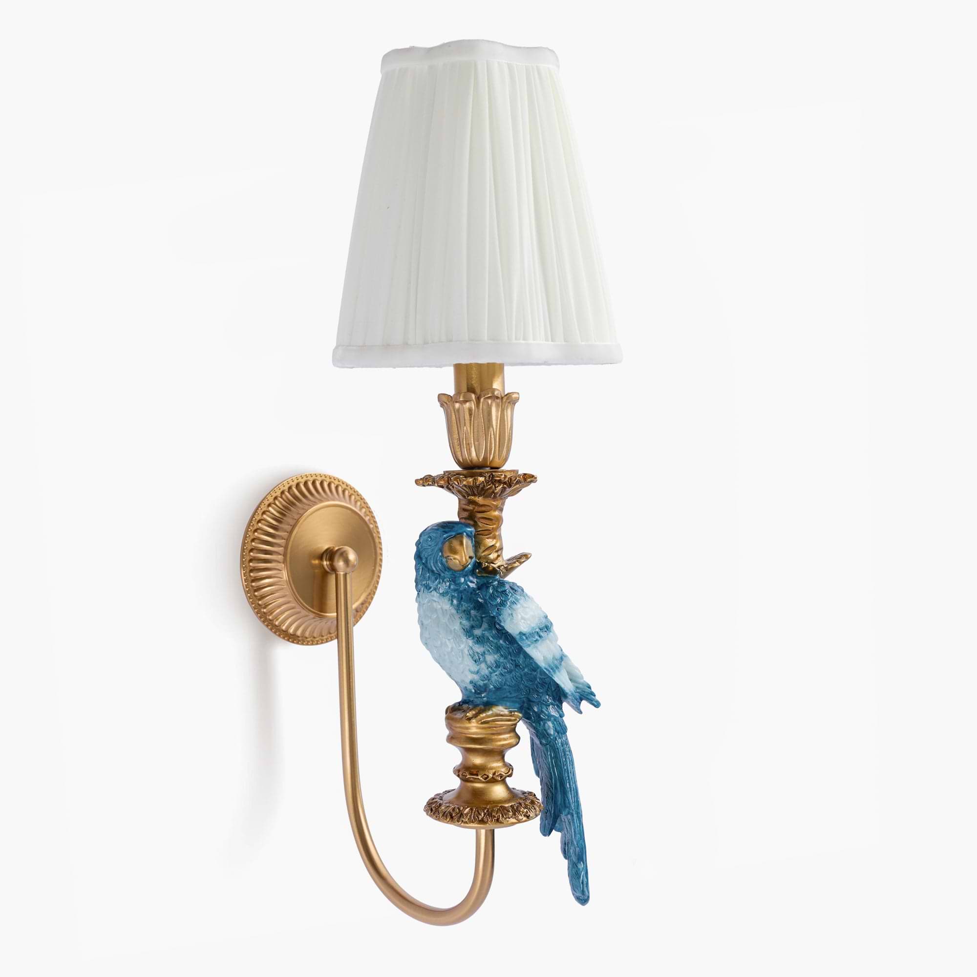 Blue Parrot Rechargeable Wall Light with Cream Pleated Shade (14cm)