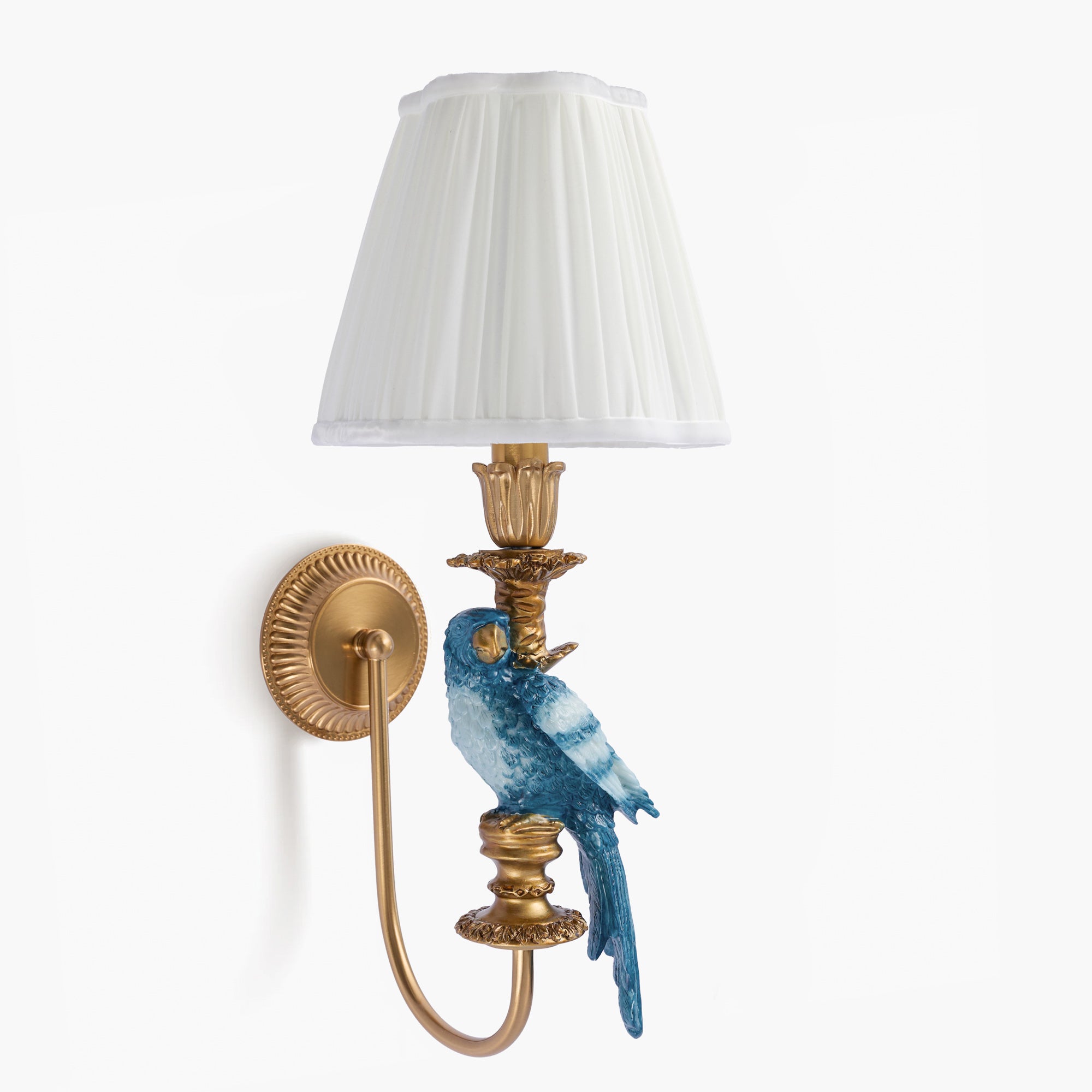 Blue Parrot Rechargeable Wall Light with Cream Pleated Shade (18cm)