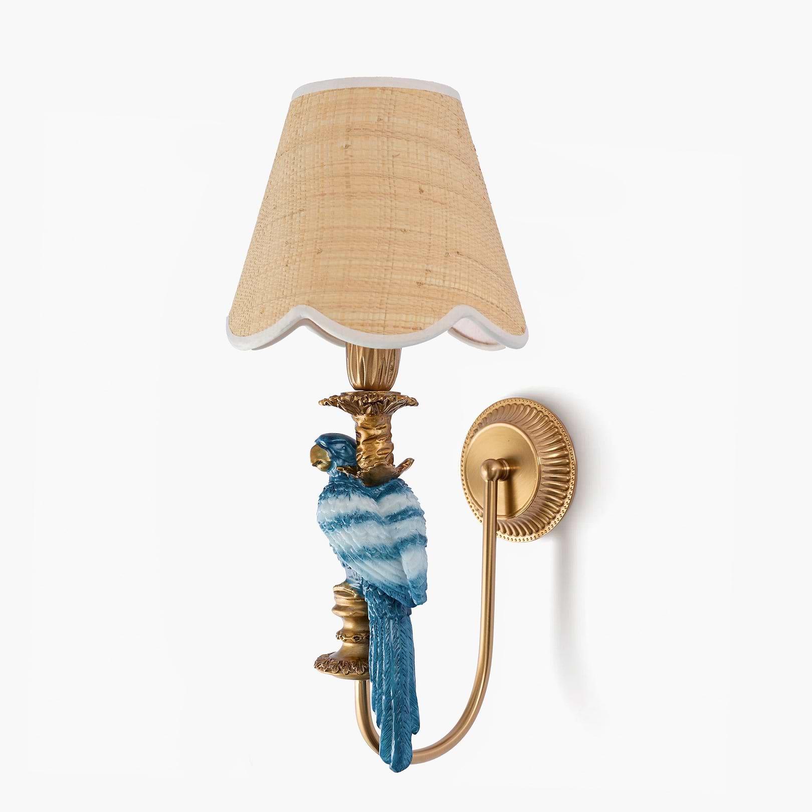 Blue Parrot Rechargeable Wall Light with Natural Woven Shade (18cm)