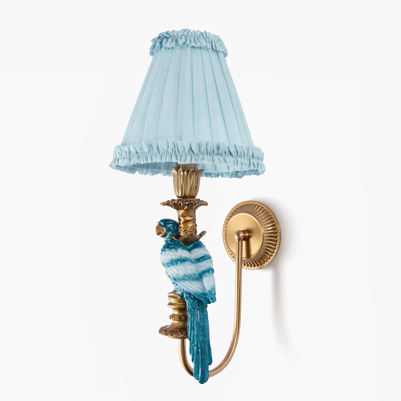 Blue Parrot Rechargeable Wall Light with Soft Blue Frilled Silk Shade (18cm)