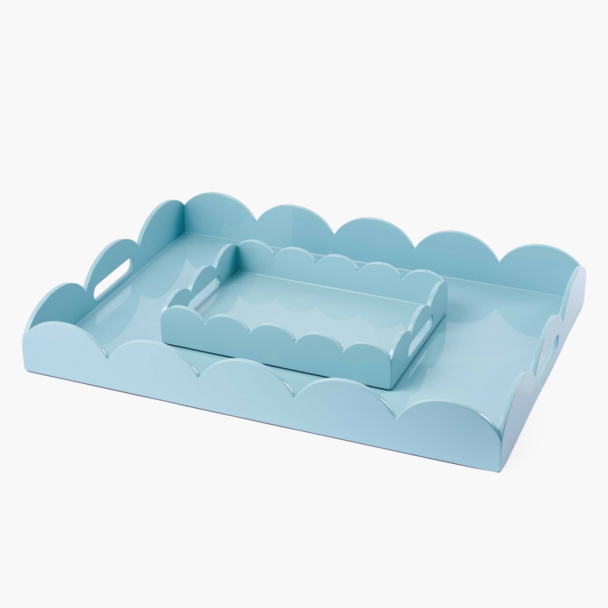 Duck-egg Blue Scalloped Lacquer Tray