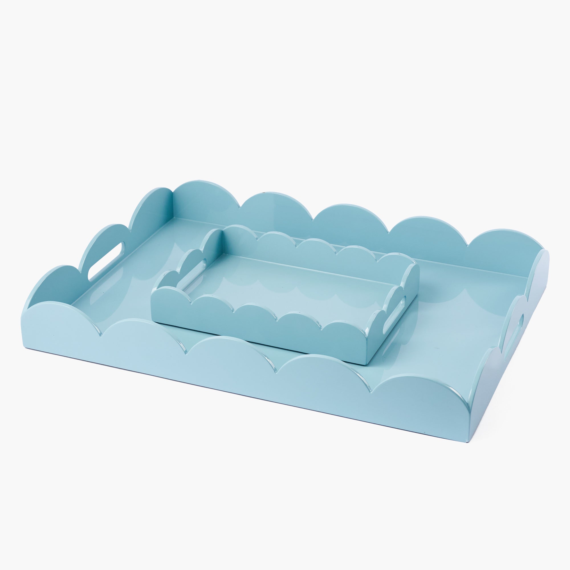 Duck-egg Blue Scalloped Lacquer Tray
