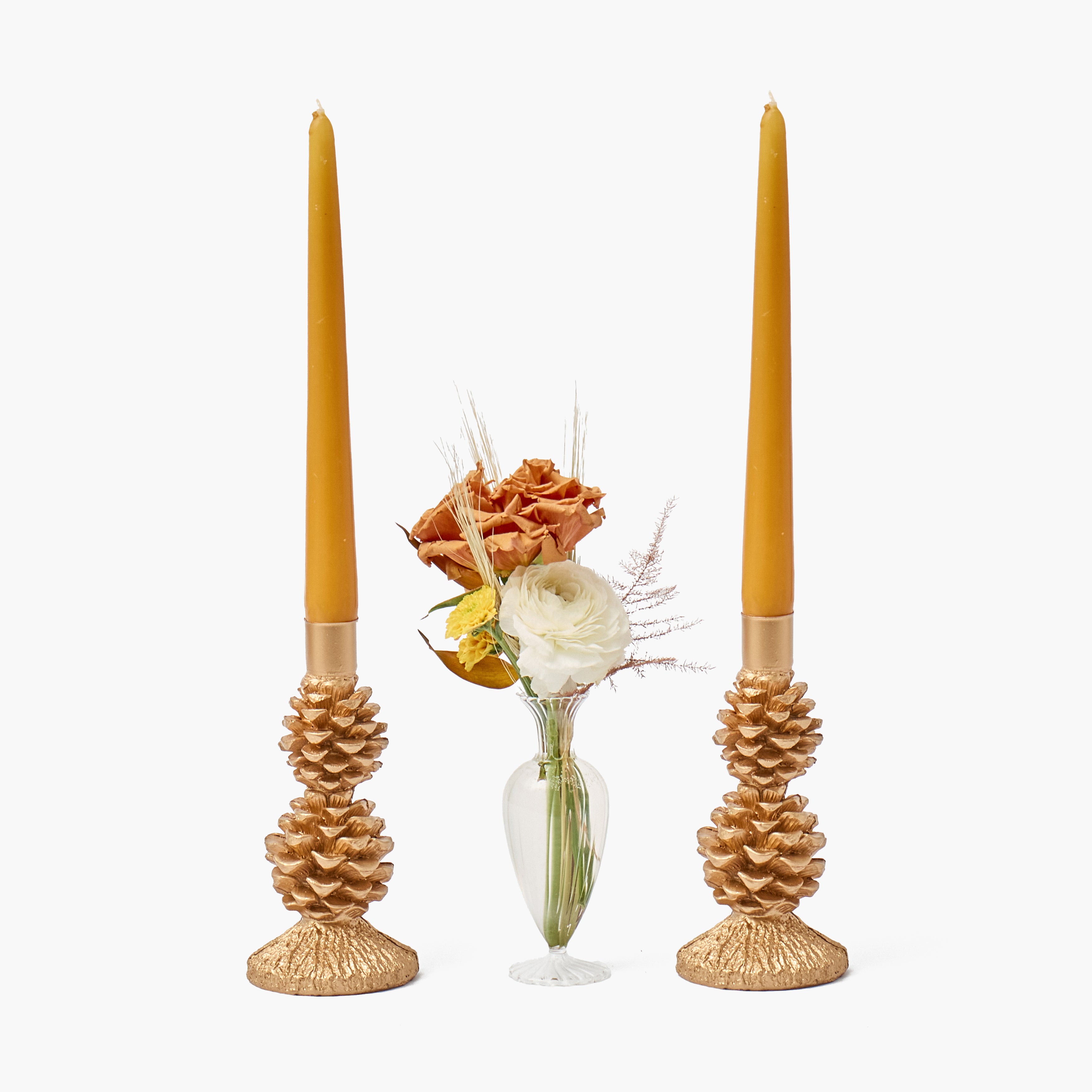 Gold Pinecone Candle Holder (Pair)