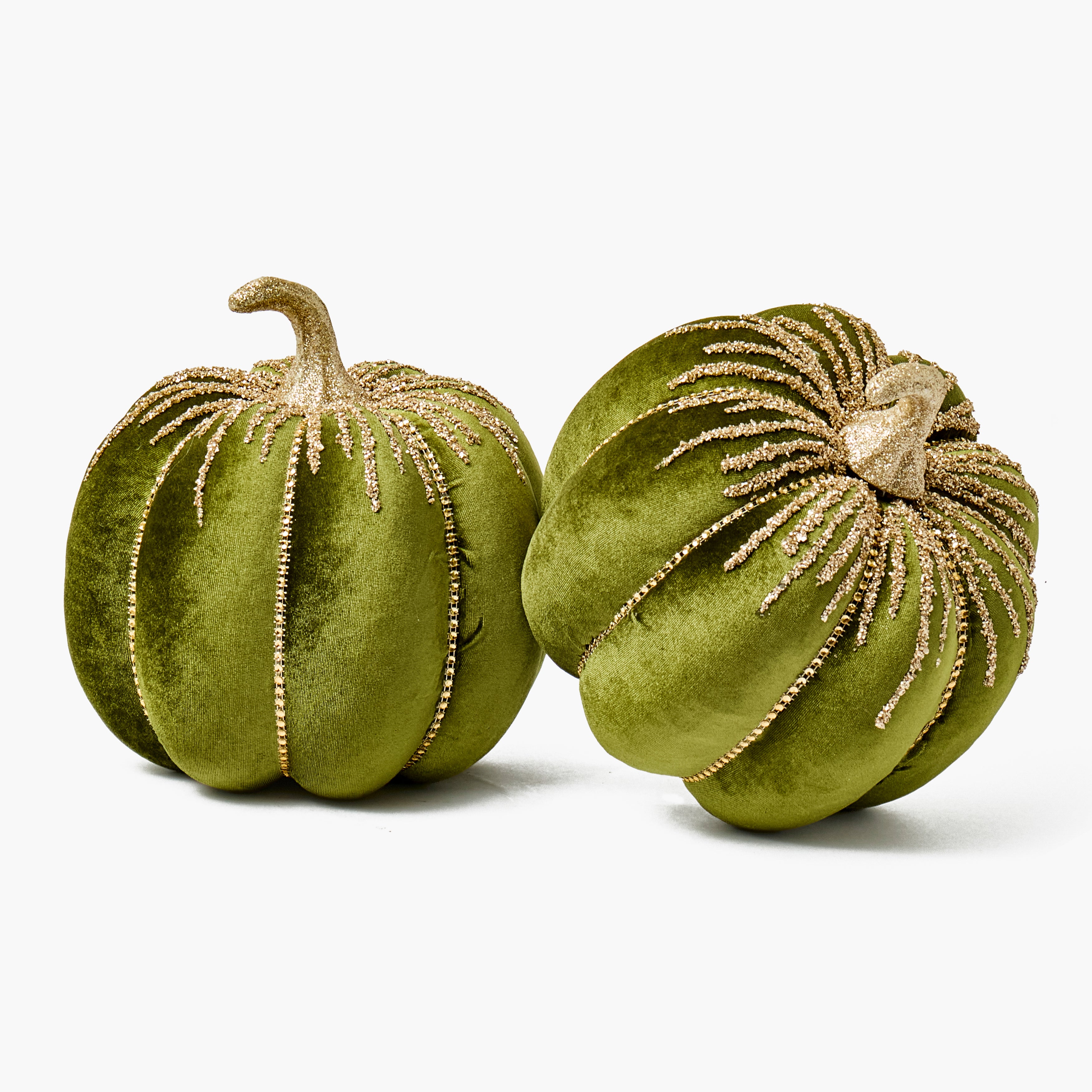 Green Glitter Pumpkin (Pair) - 24cm