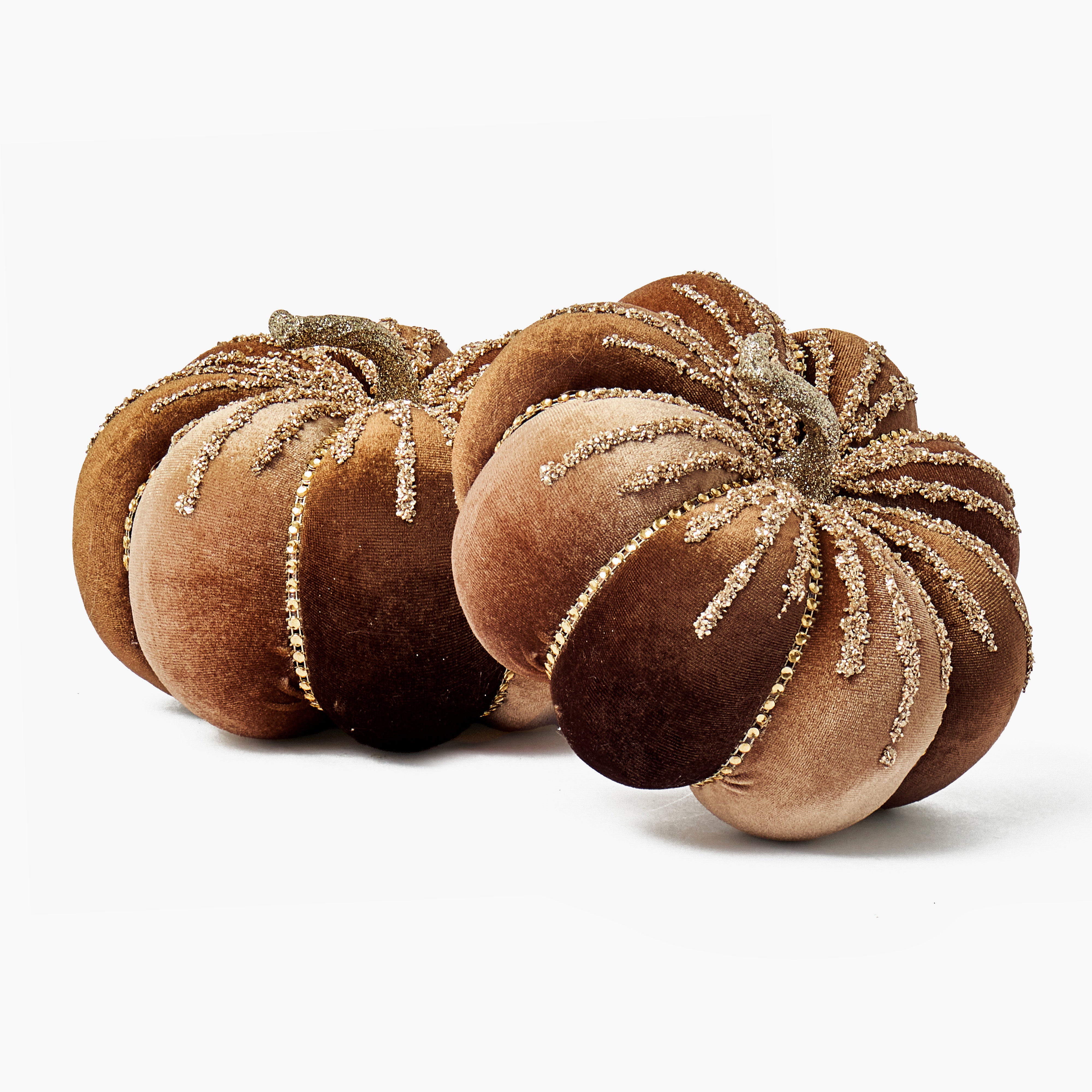Chocolate & Taupe Large Glitter Pumpkins (Pair)