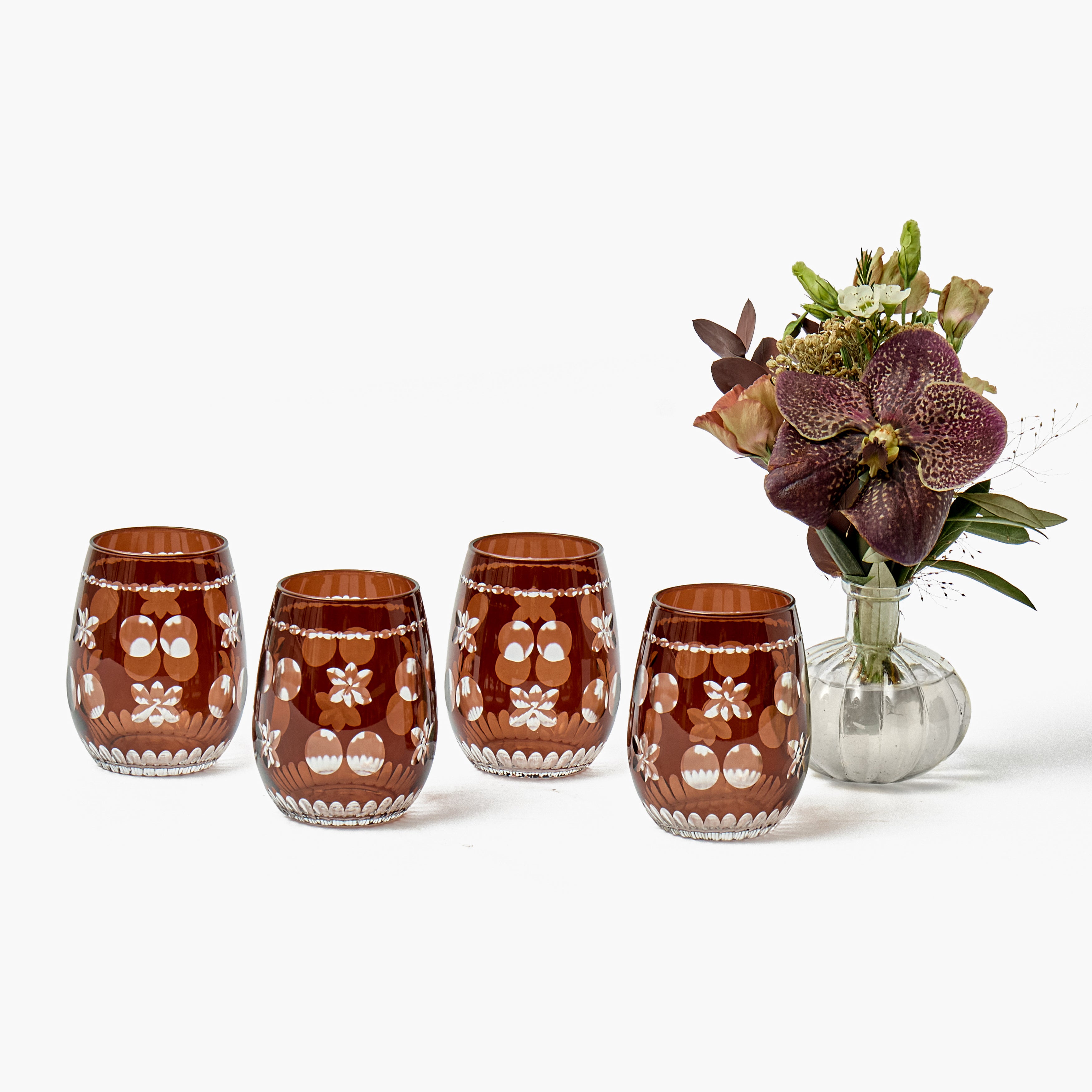 Chocolate Anita Engraved Water Glasses (Set of 4)