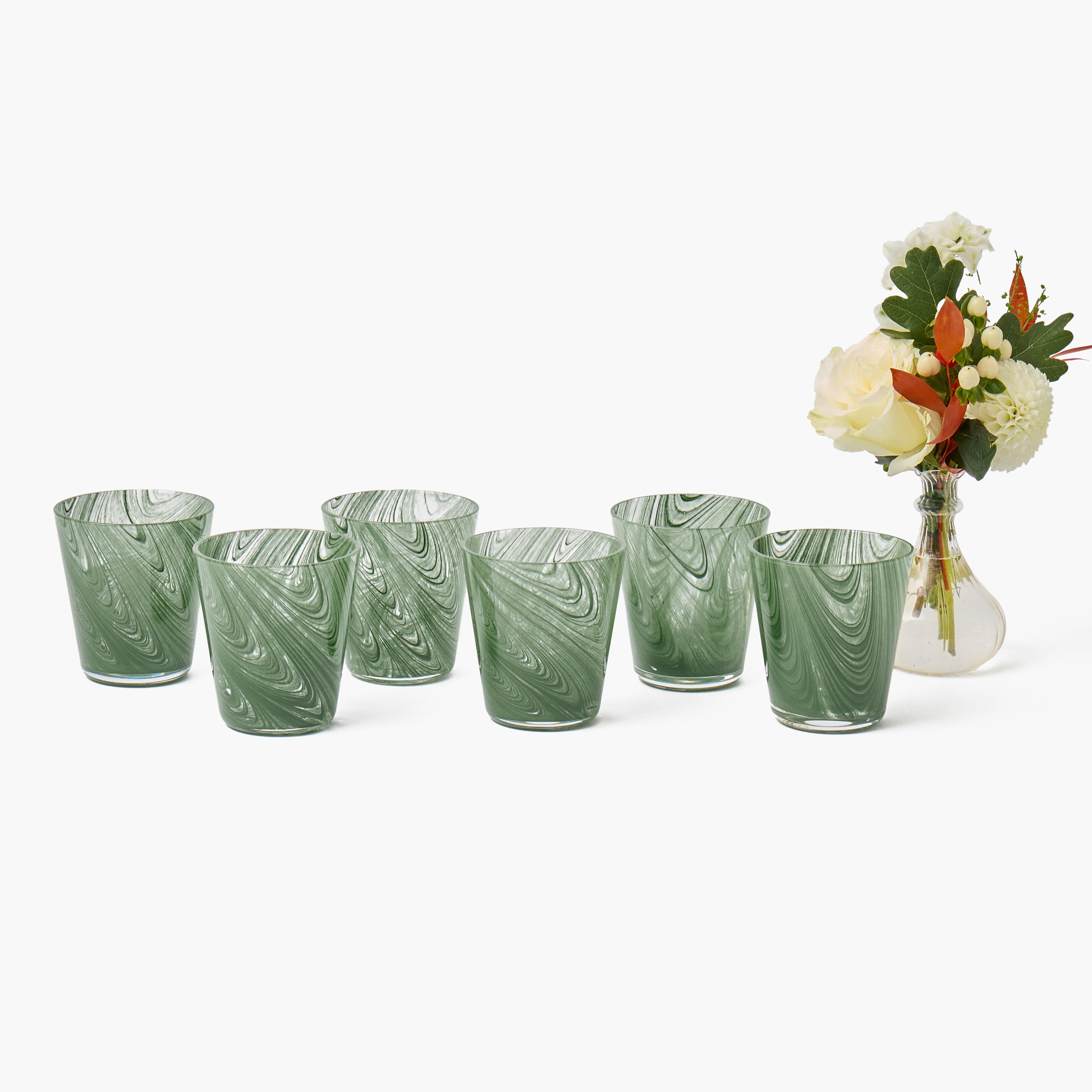 Olive Marble Glasses (Set of 6)
