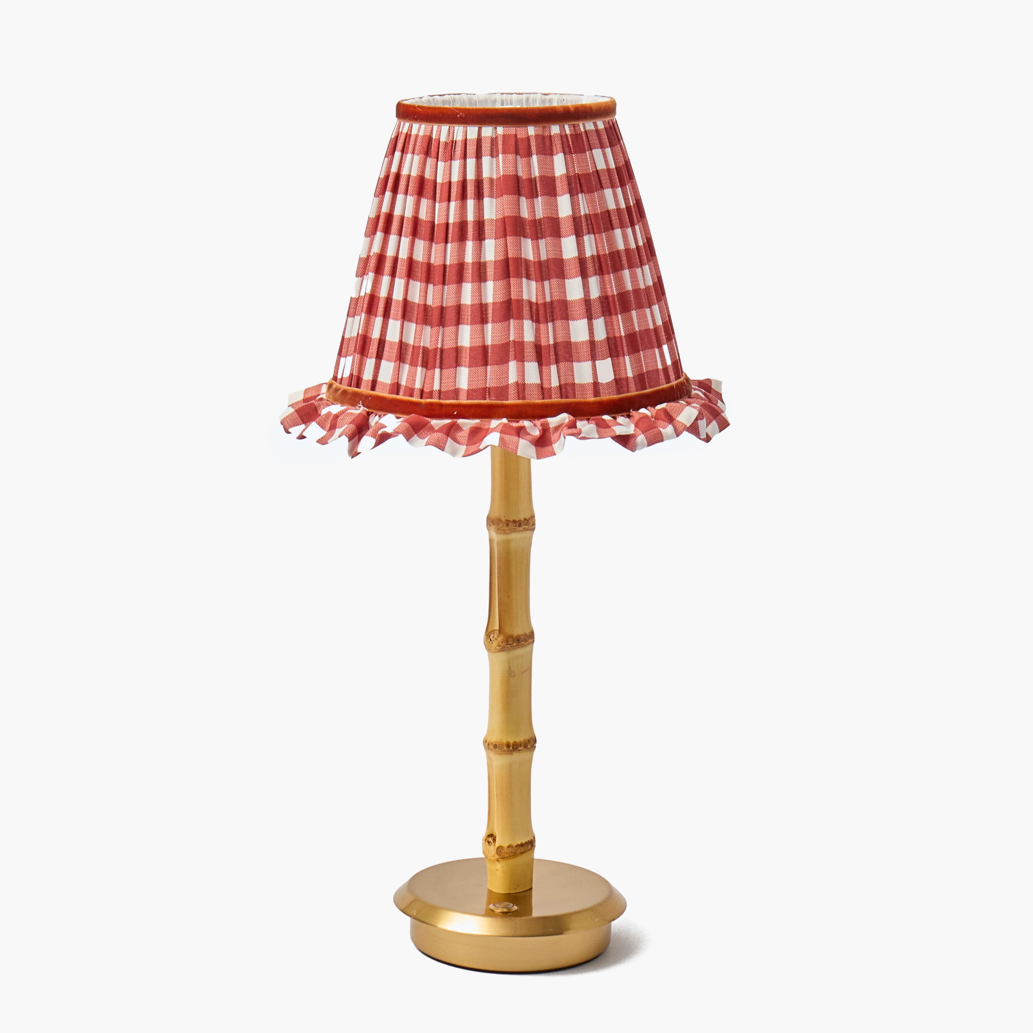 Burnt Orange Gingham Ruffle with Velvet Trim Lampshade (18cm)