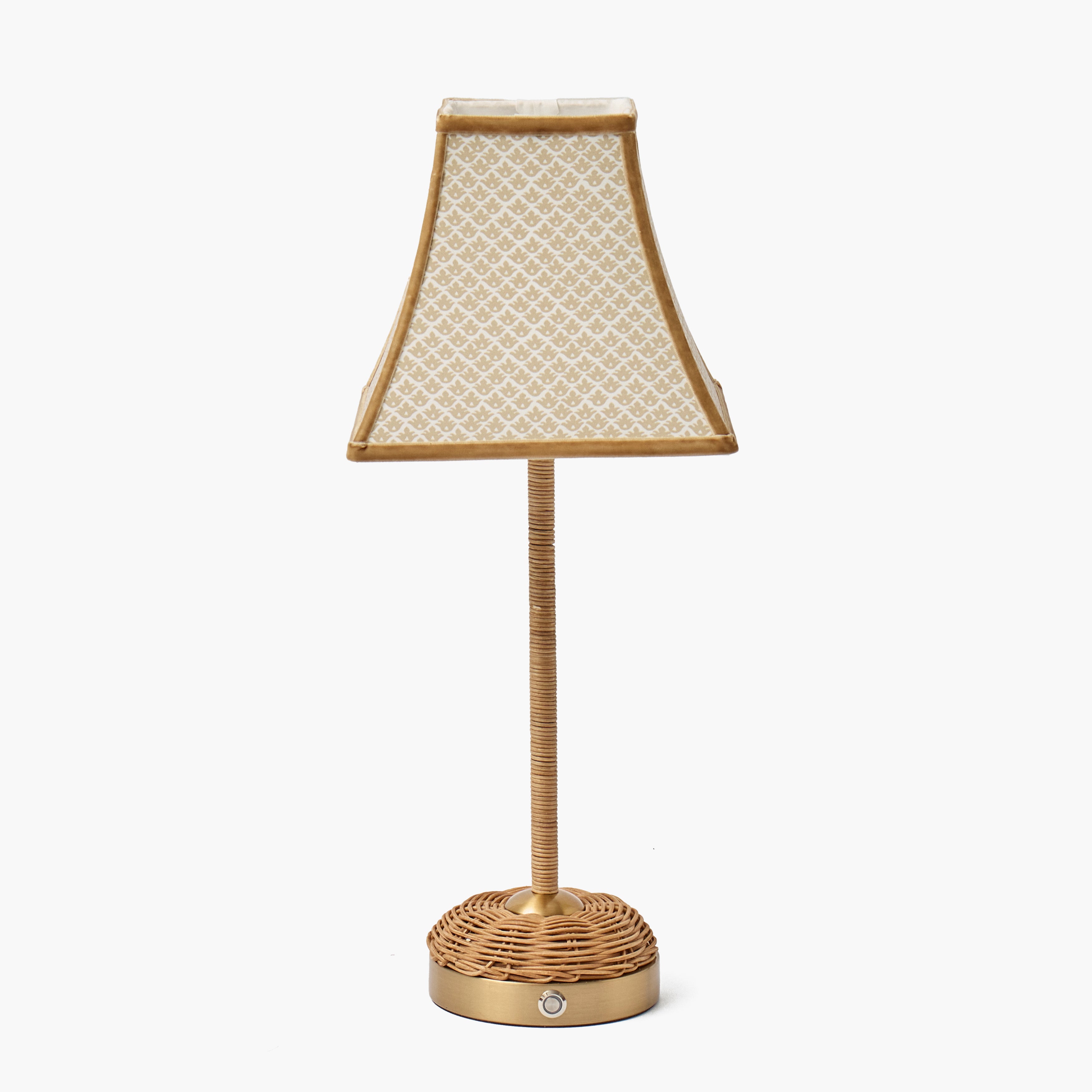 Rattan Ida Rechargeable Lamp with Putty Lotus Square Shade (18cm)