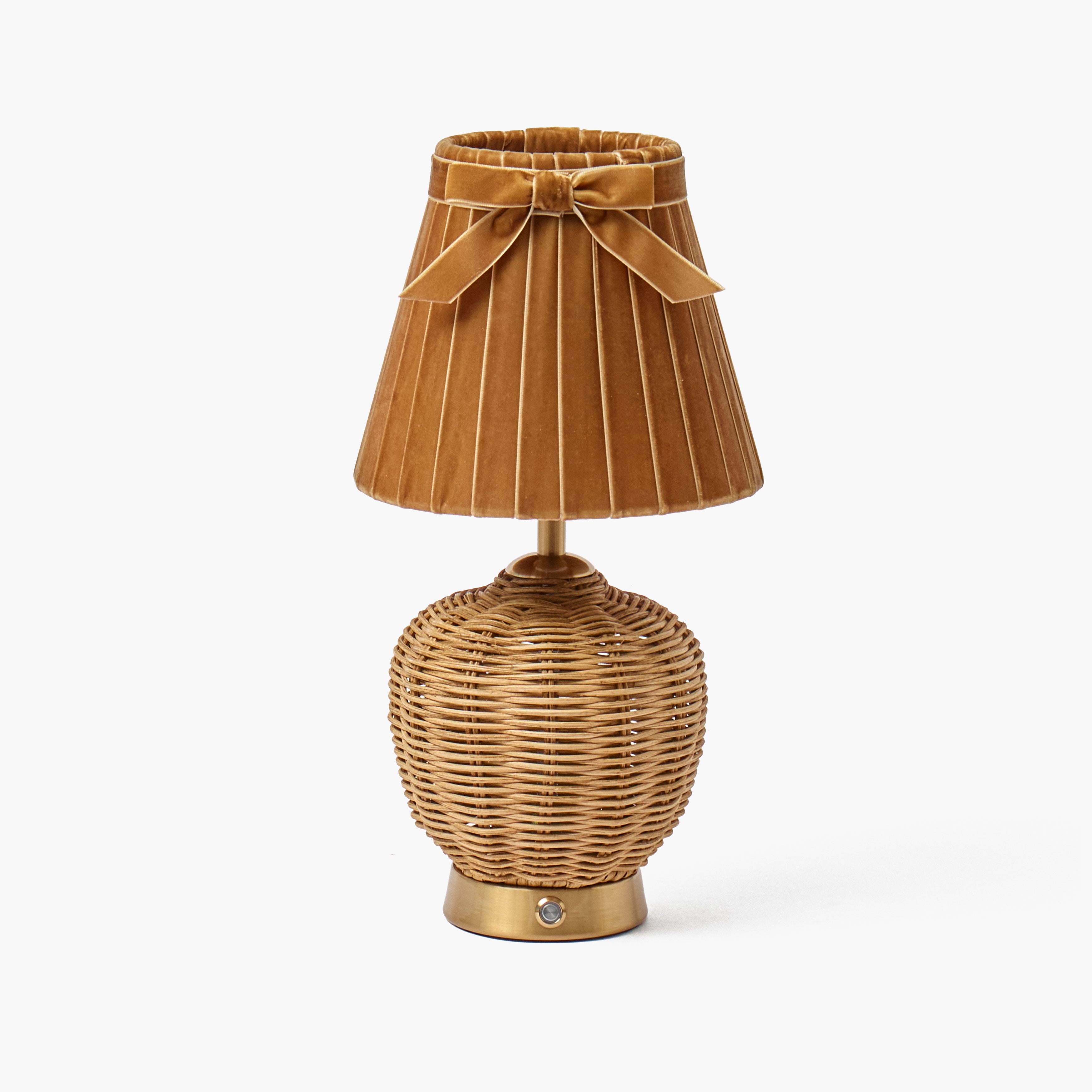 Rattan Ursula Rechargeable Lamp with Mustard Velvet Shade (18cm)