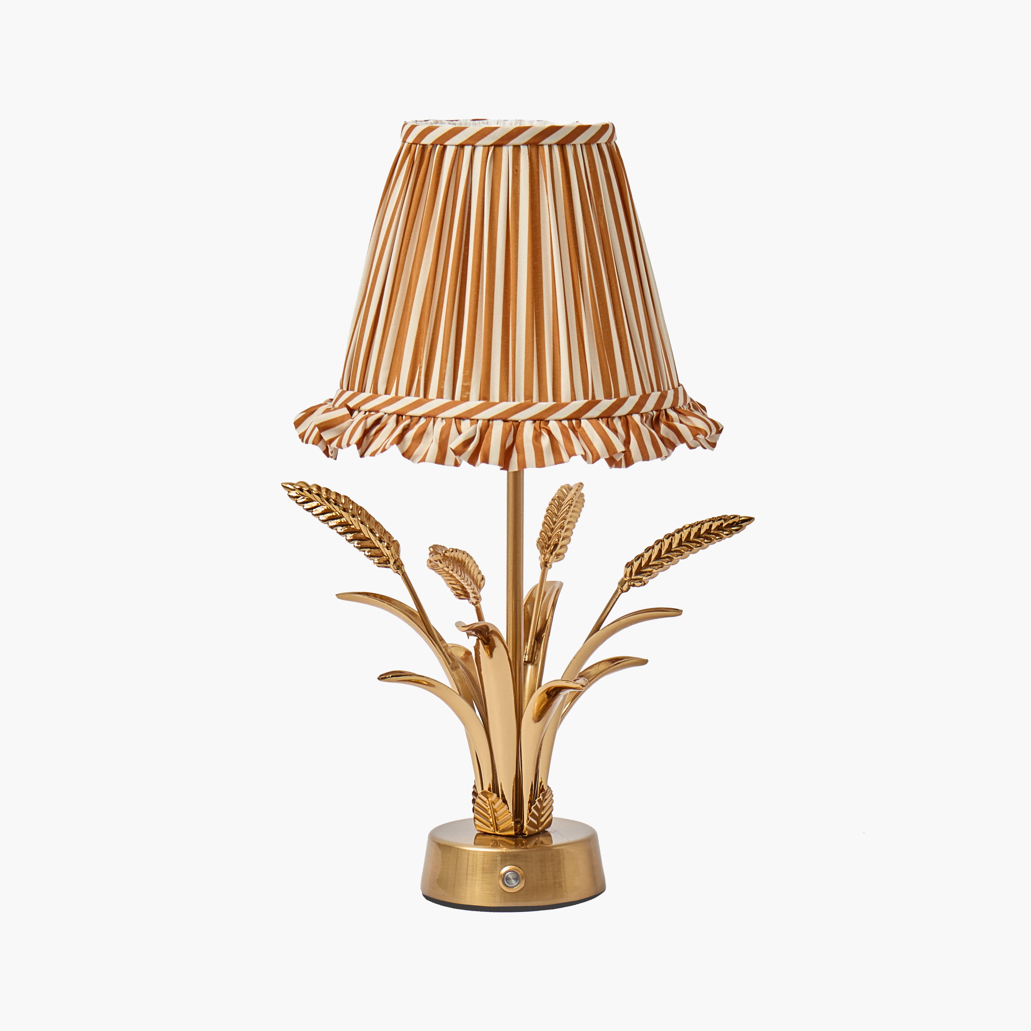 Corn Sheaf Rechargeable Lamp with Mustard Stripe Ruffle Shade (18cm)