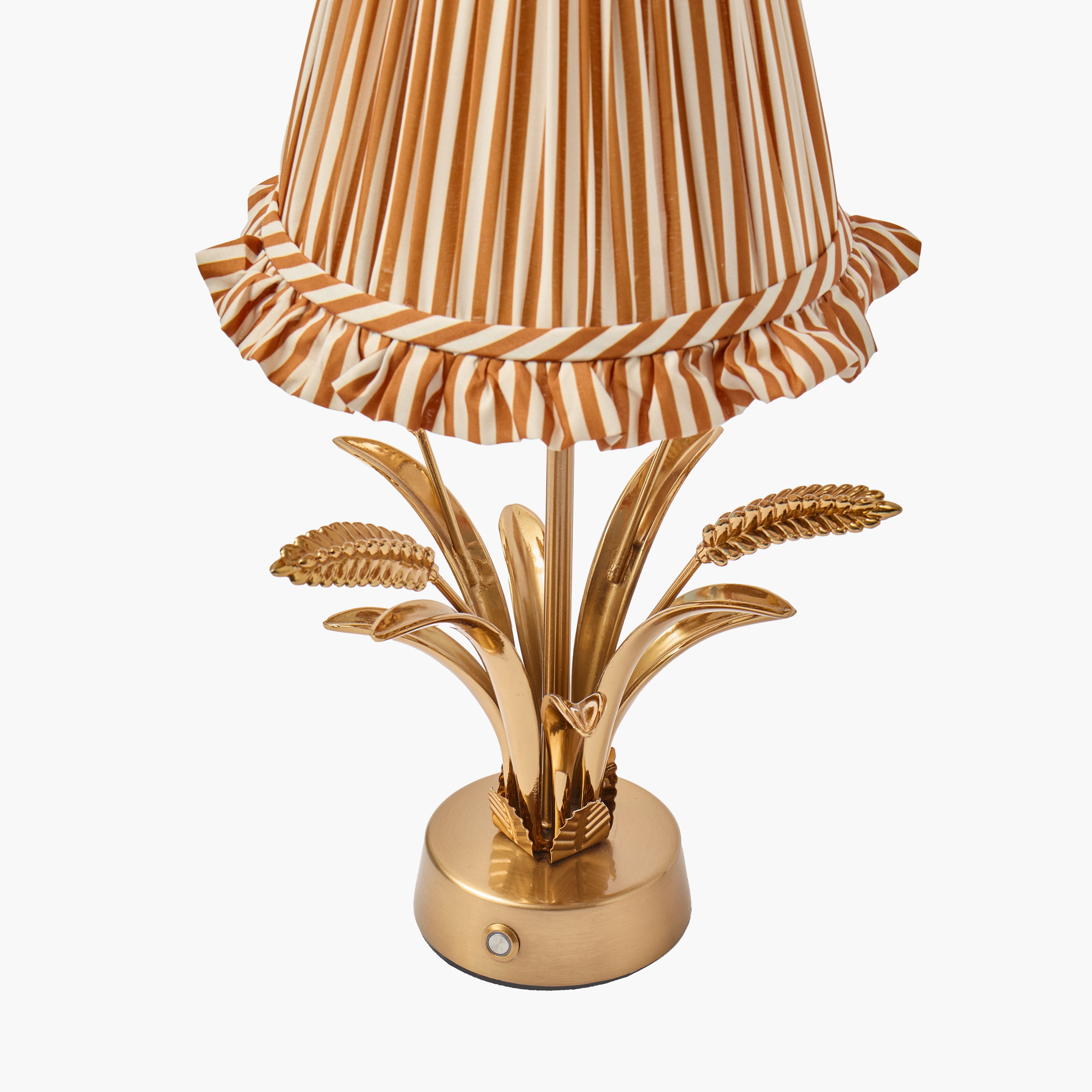 Corn Sheaf Rechargeable Lamp with Mustard Stripe Ruffle Shade (18cm)