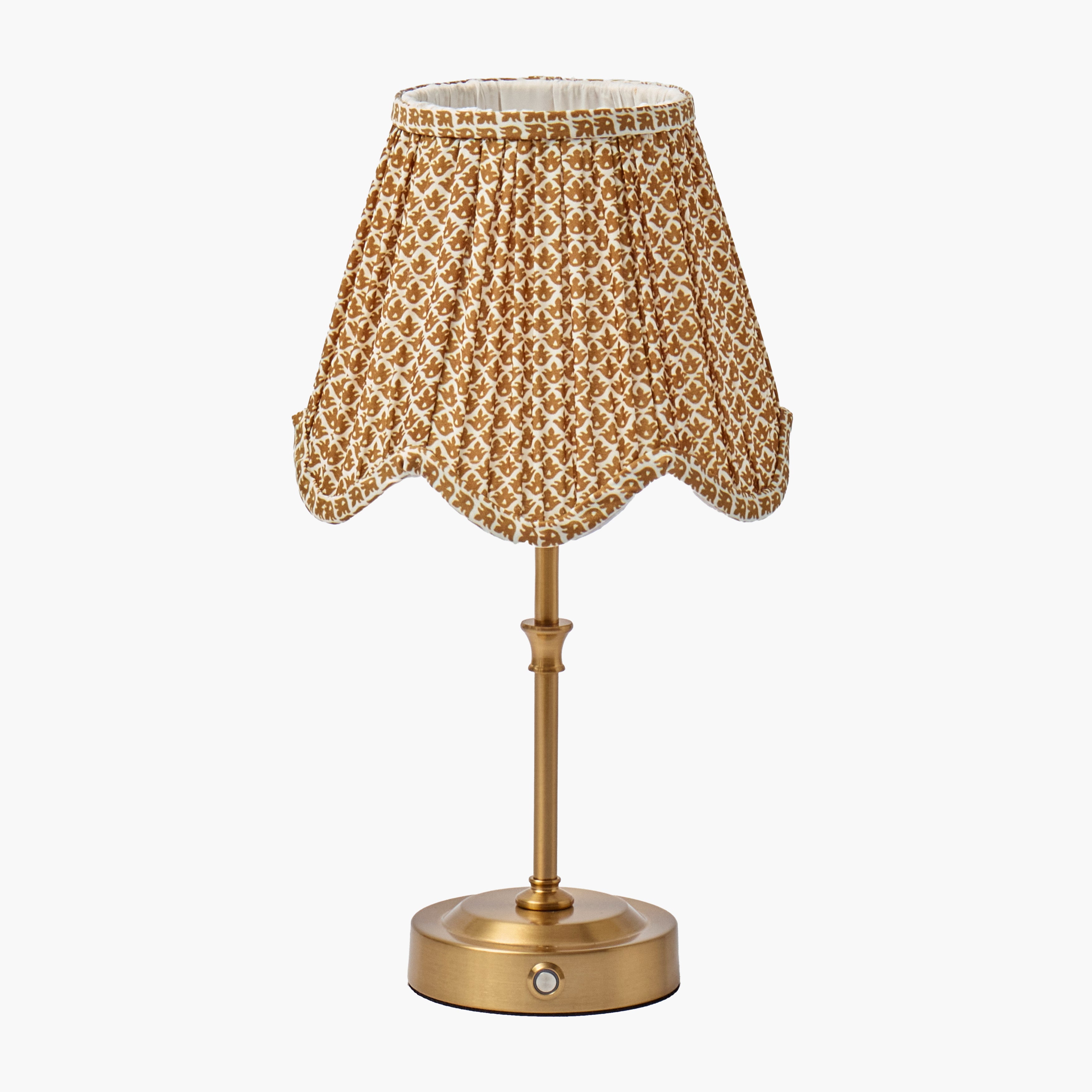 Short Edie Rechargeable Lamp with Caramel Lotus Deep Scalloped Shade (18cm)