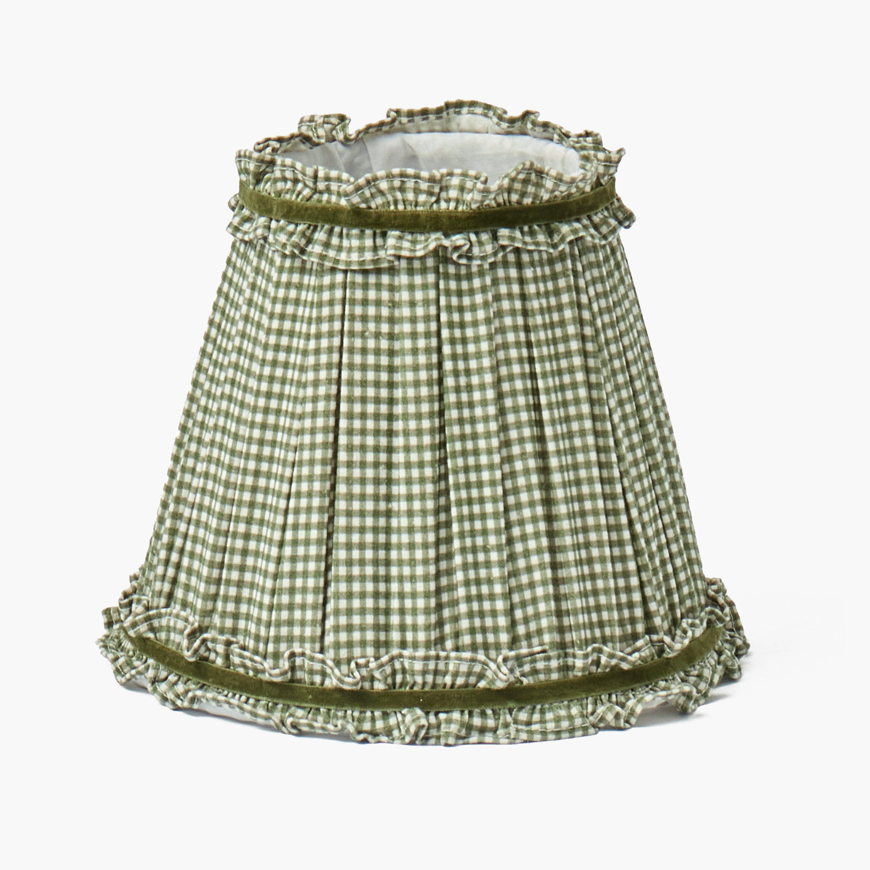 Corinthian Rechargeable Lamp with Green Gingham Frilled Shade (18cm)