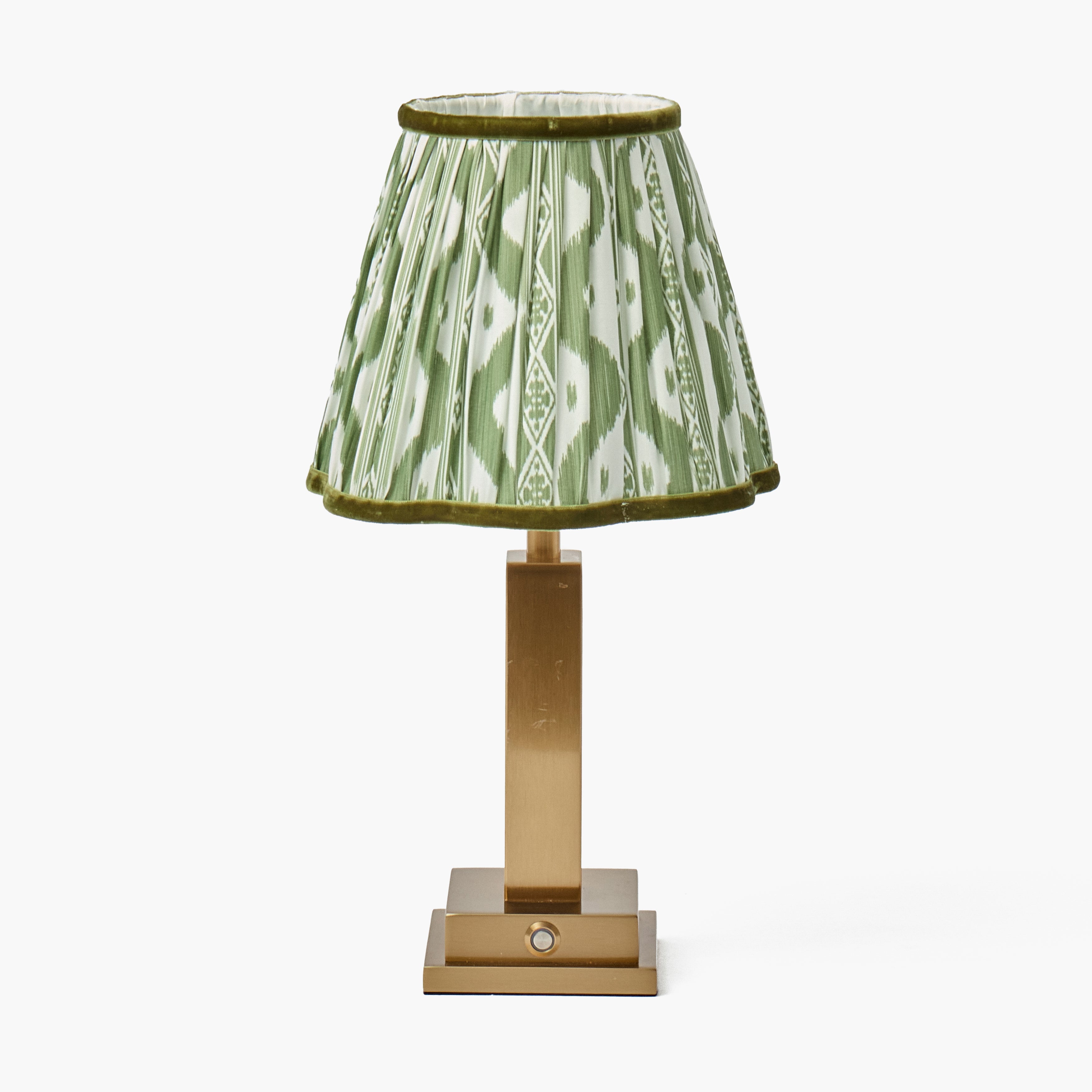 Ada Brass Rechargeable Lamp with Olive Ikat Shade (18cm)