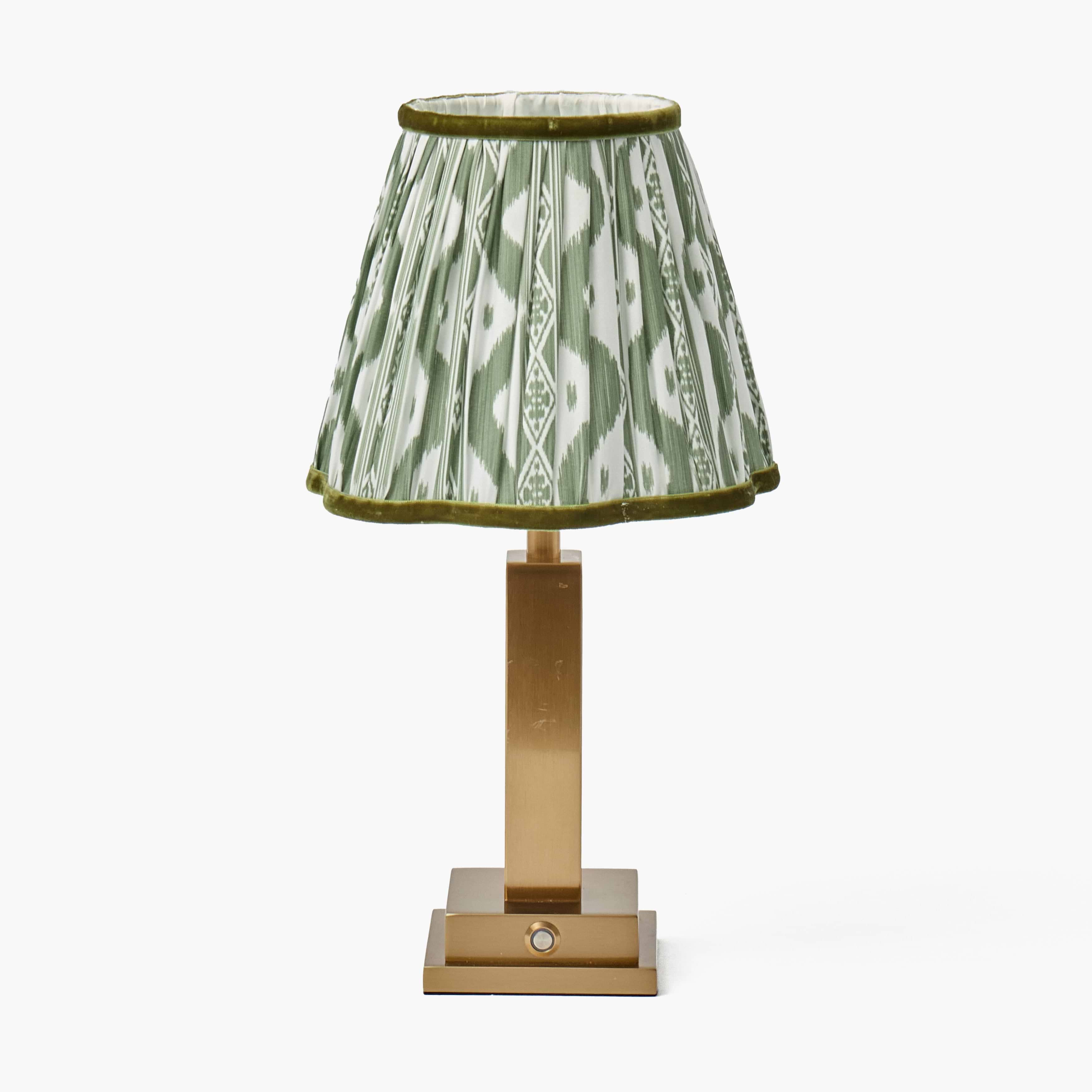 Ada Brass Rechargeable Lamp with Olive Ikat Shade (18cm)