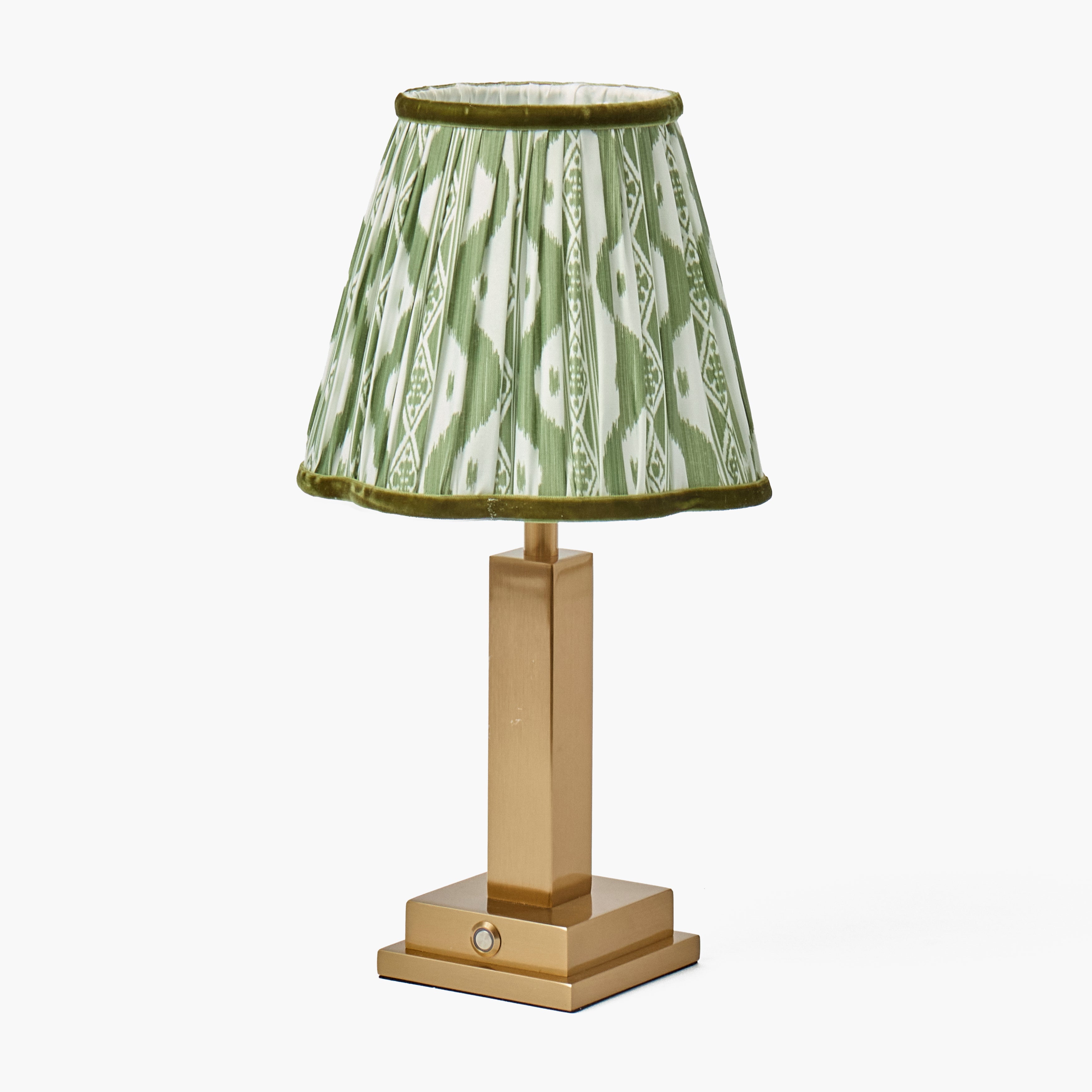 Ada Brass Rechargeable Lamp with Olive Ikat Shade (18cm)