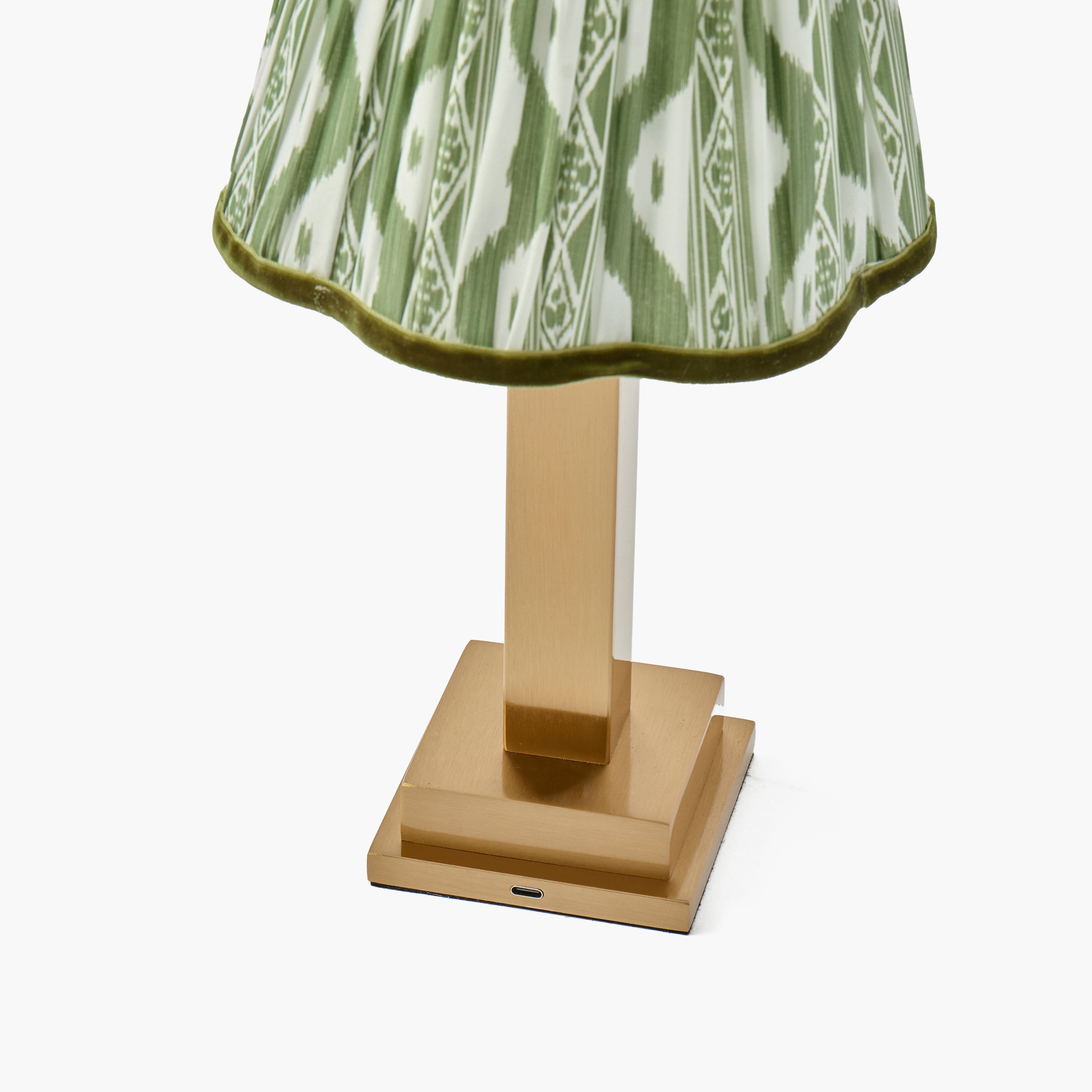 Ada Brass Rechargeable Lamp with Olive Ikat Shade (18cm)