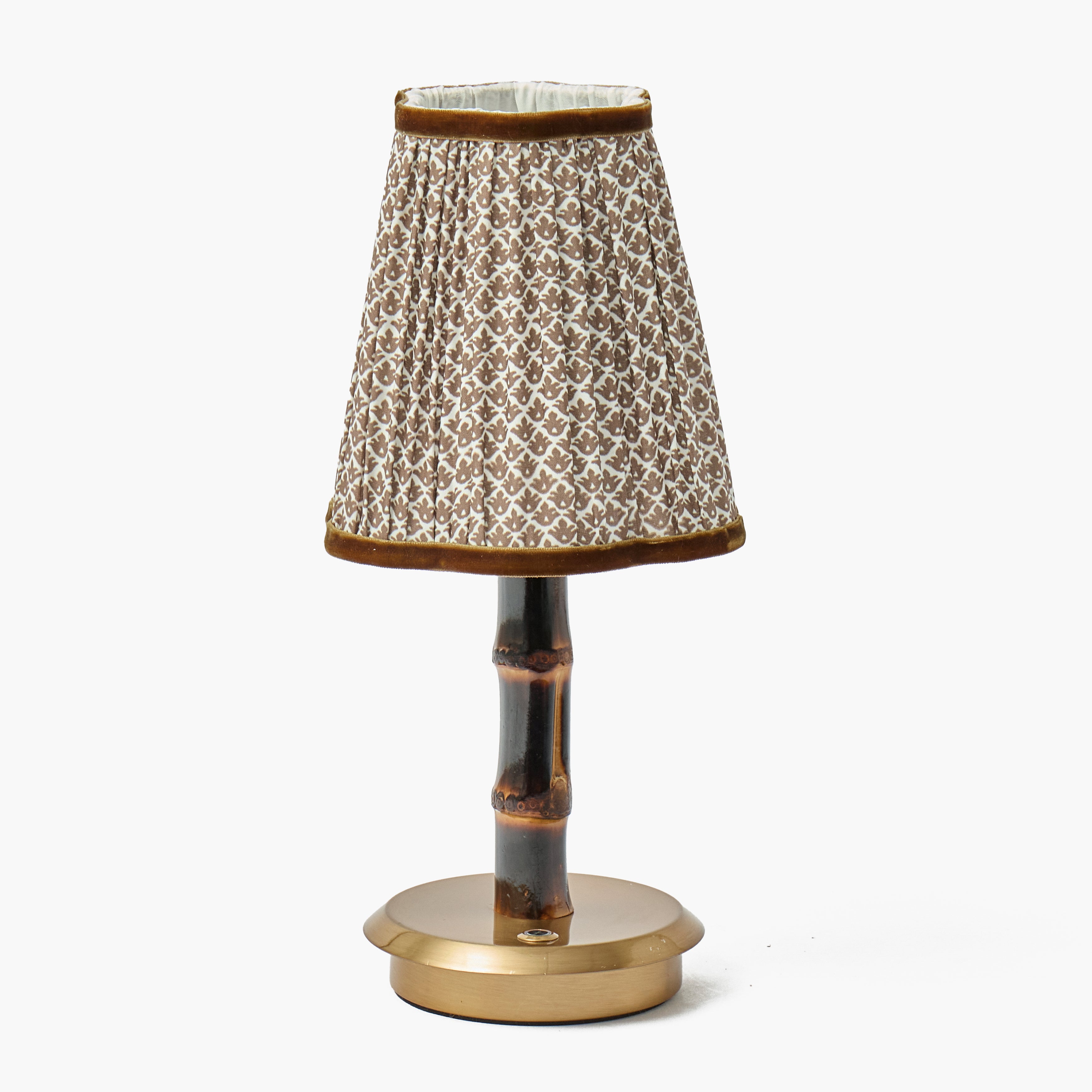 Burnt Bamboo Short Rechargeable Lamp with Chocolate Lotus Shade (14cm)