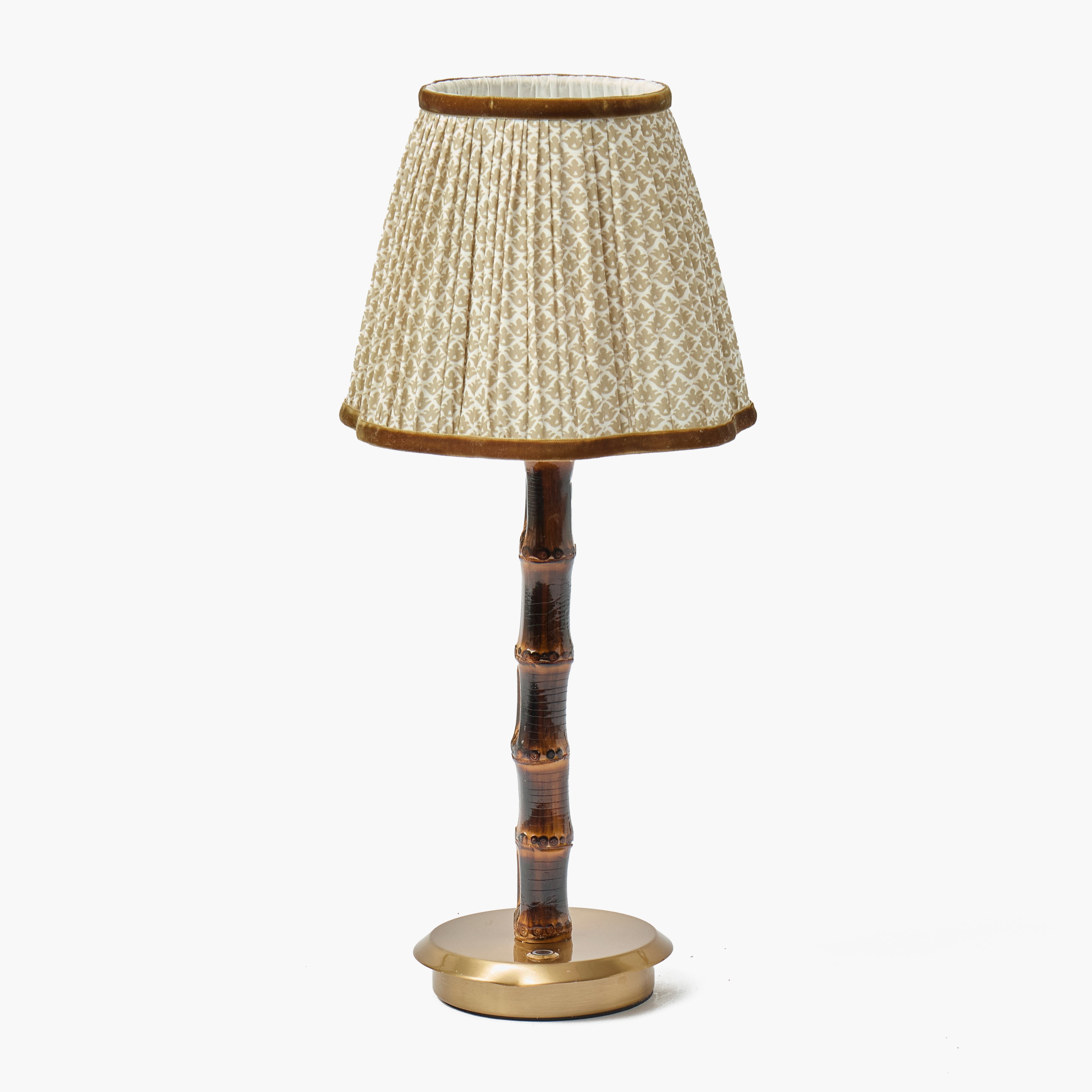 Burnt Bamboo Rechargeable Lamp with Putty & Chocolate Lotus Shade (18cm)