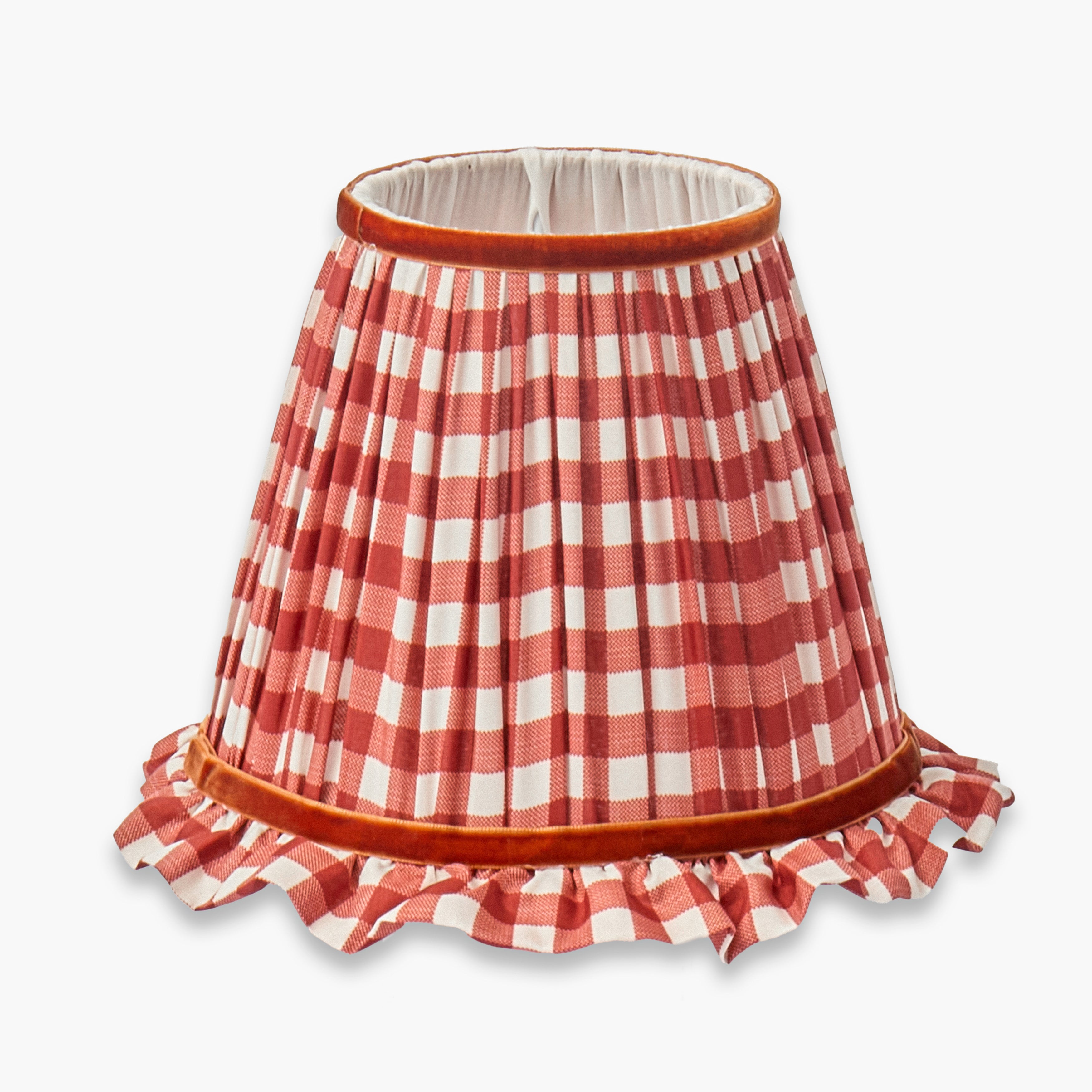 Burnt Orange Gingham Ruffle with Velvet Trim Lampshade (18cm)