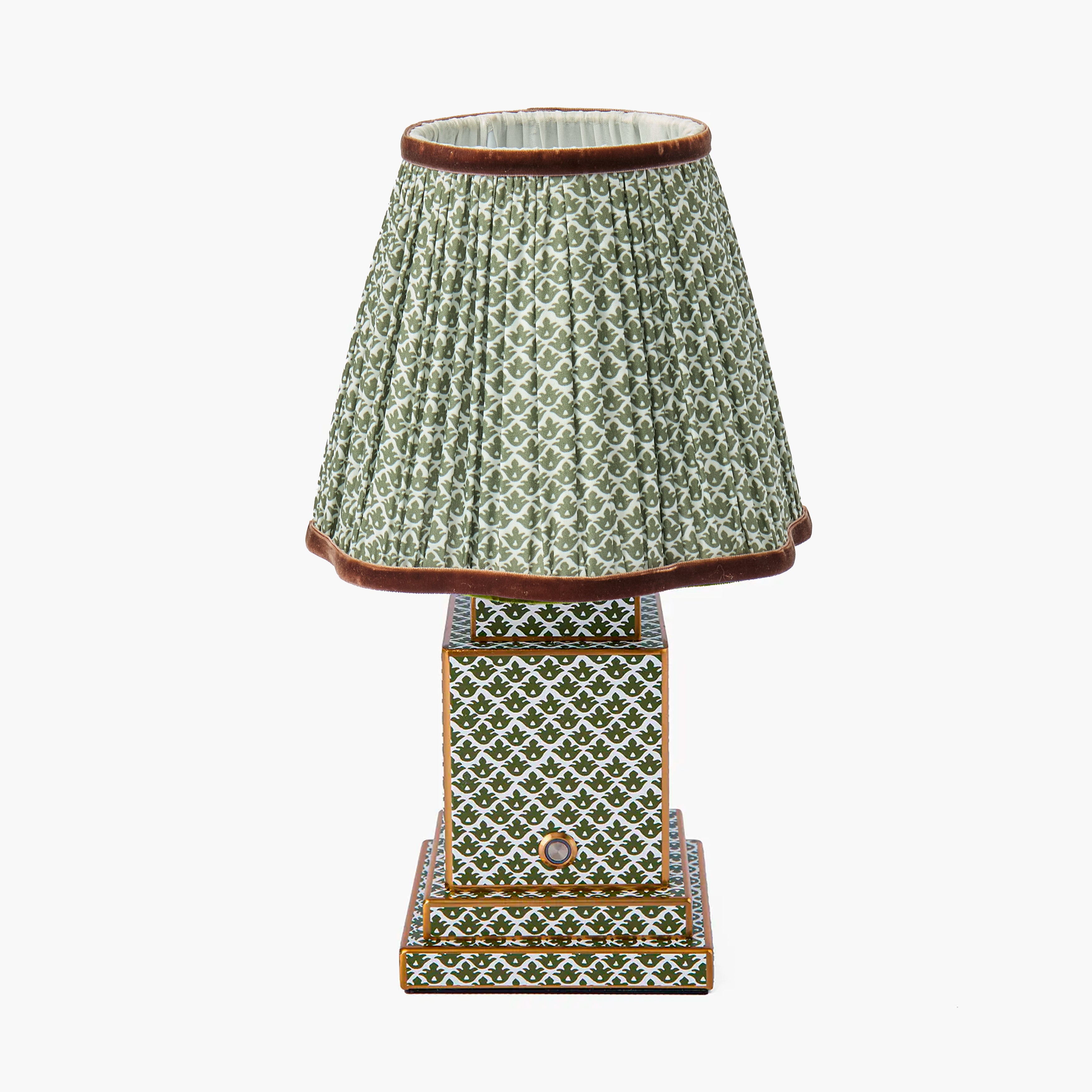 Olive Lotus Square Rechargeable Lamp with Olive & Chocolate Lotus Shade (18cm)