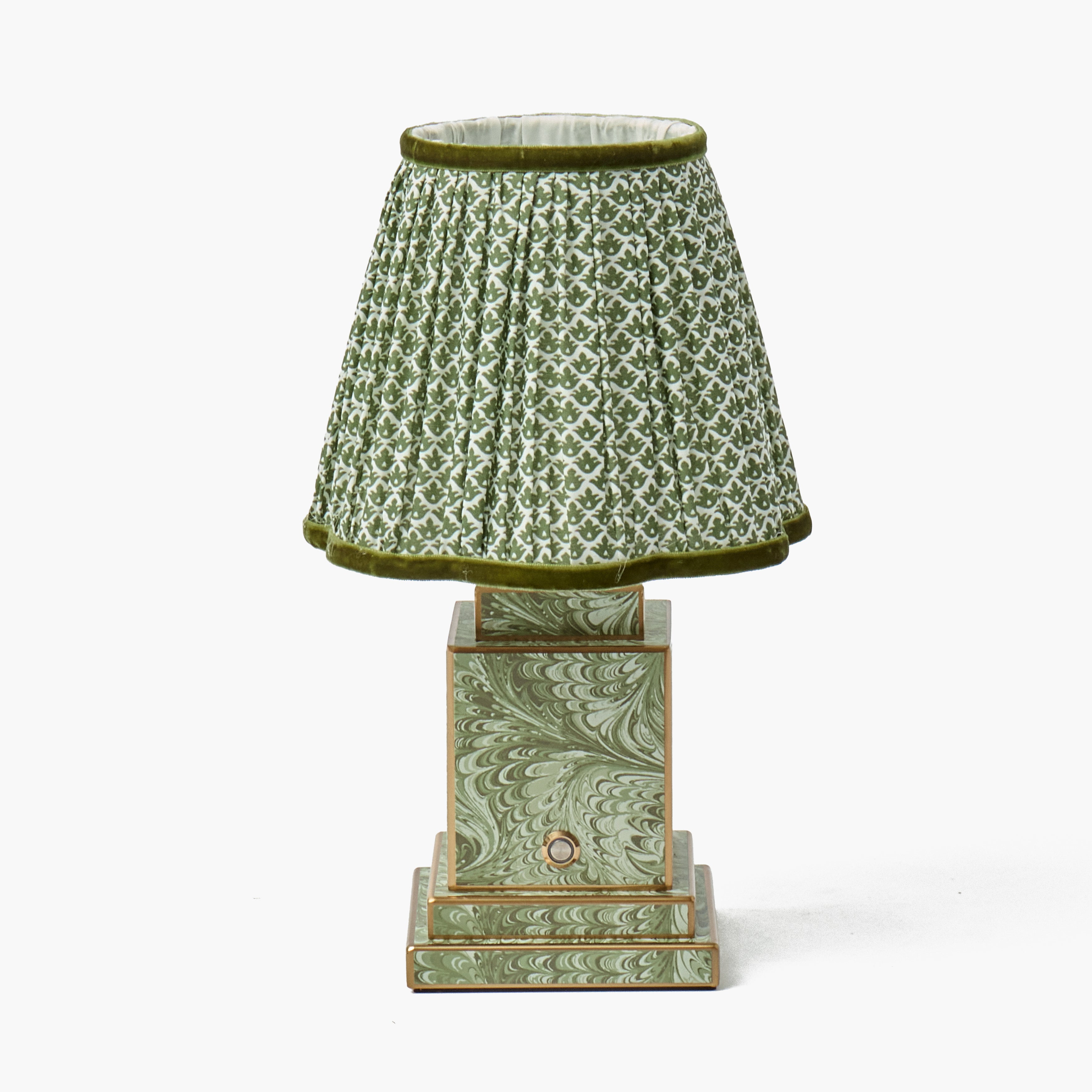 Olive Marble Square Rechargeable Lamp with Olive Lotus Shade (18cm)