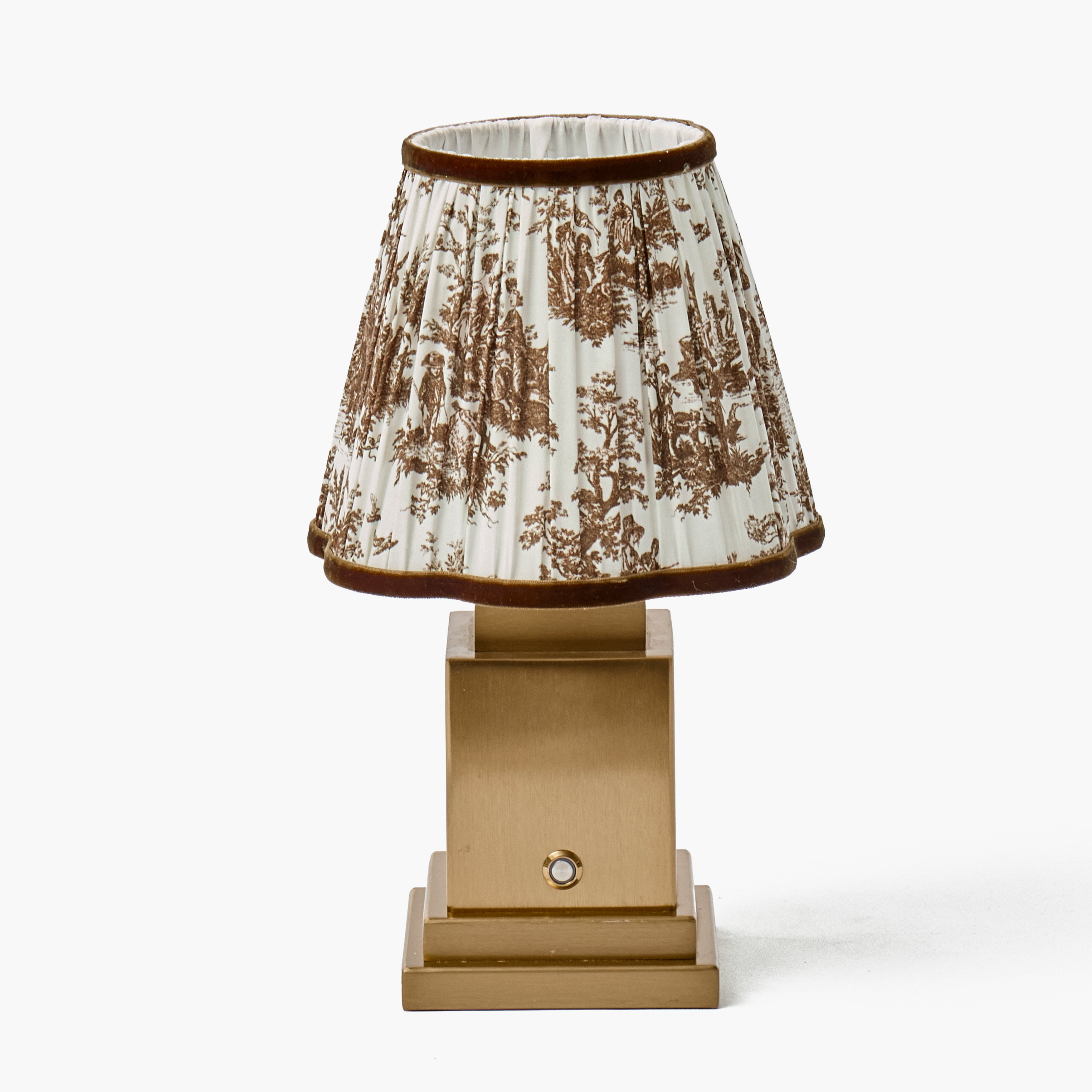 Square Rechargeable Lamp with Chocolate Toile Shade (18cm)