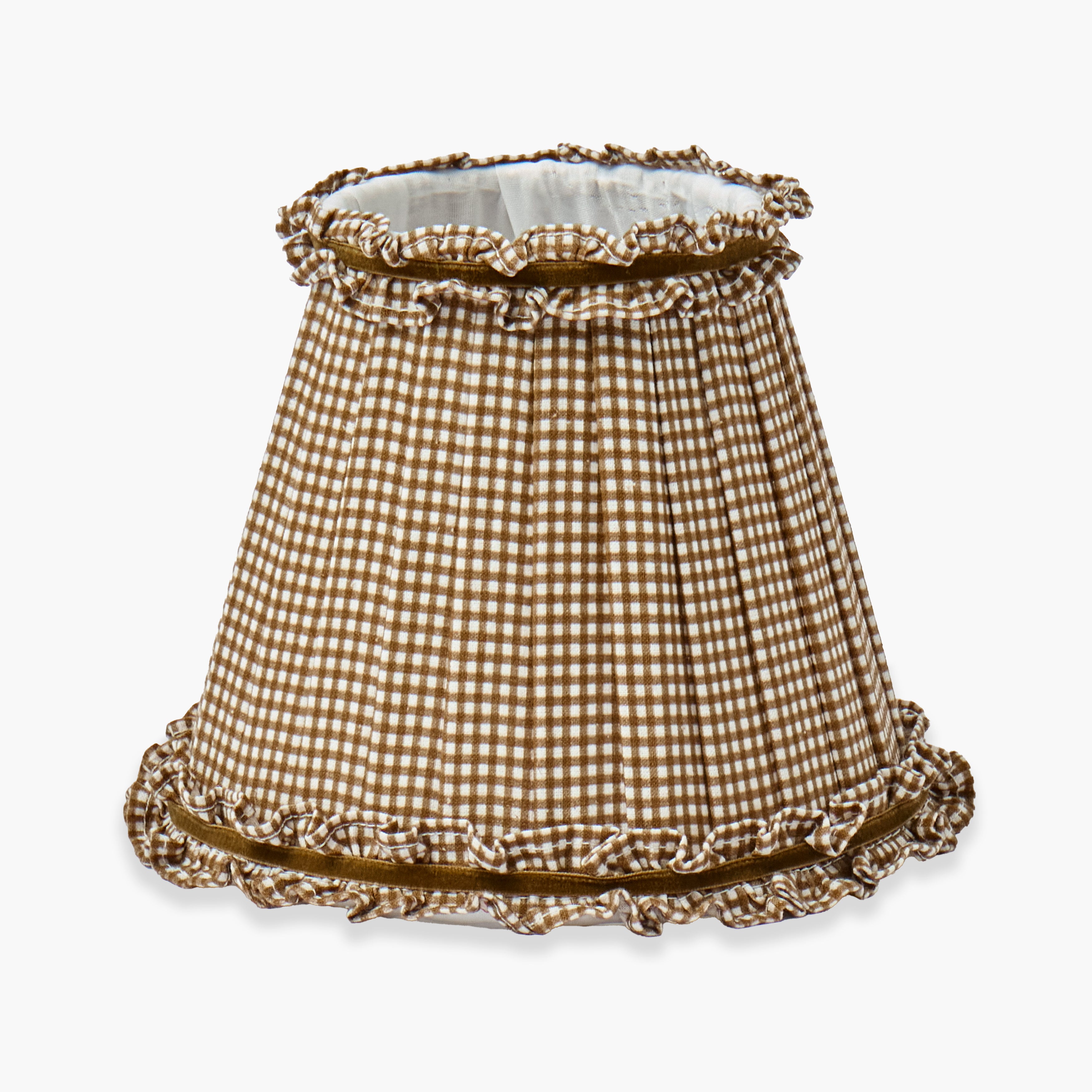 Square Rechargeable Lamp with Chocolate Gingham Frilled Shade (18cm)