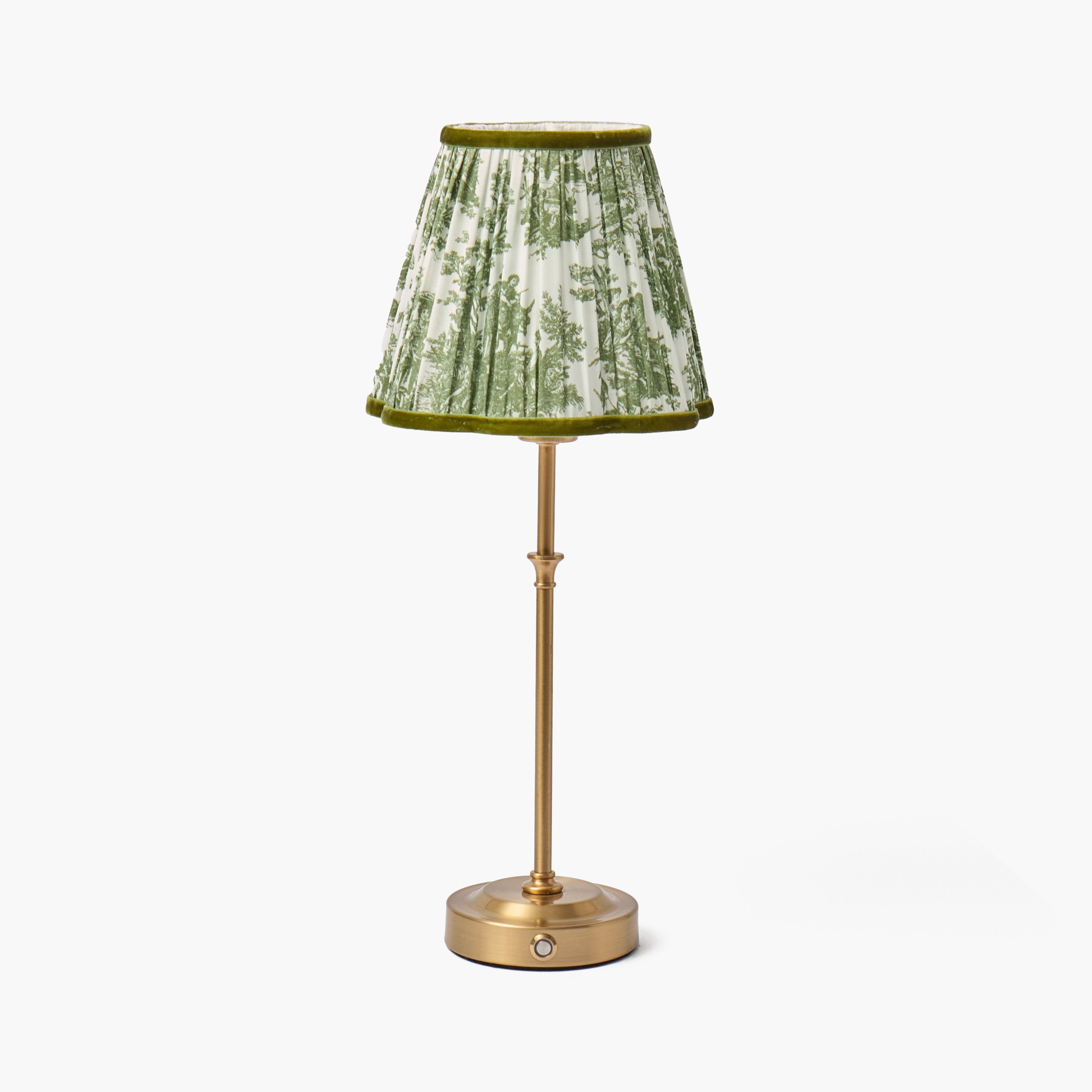 Edie Rechargeable Lamp with Olive Toile Shade (18cm)
