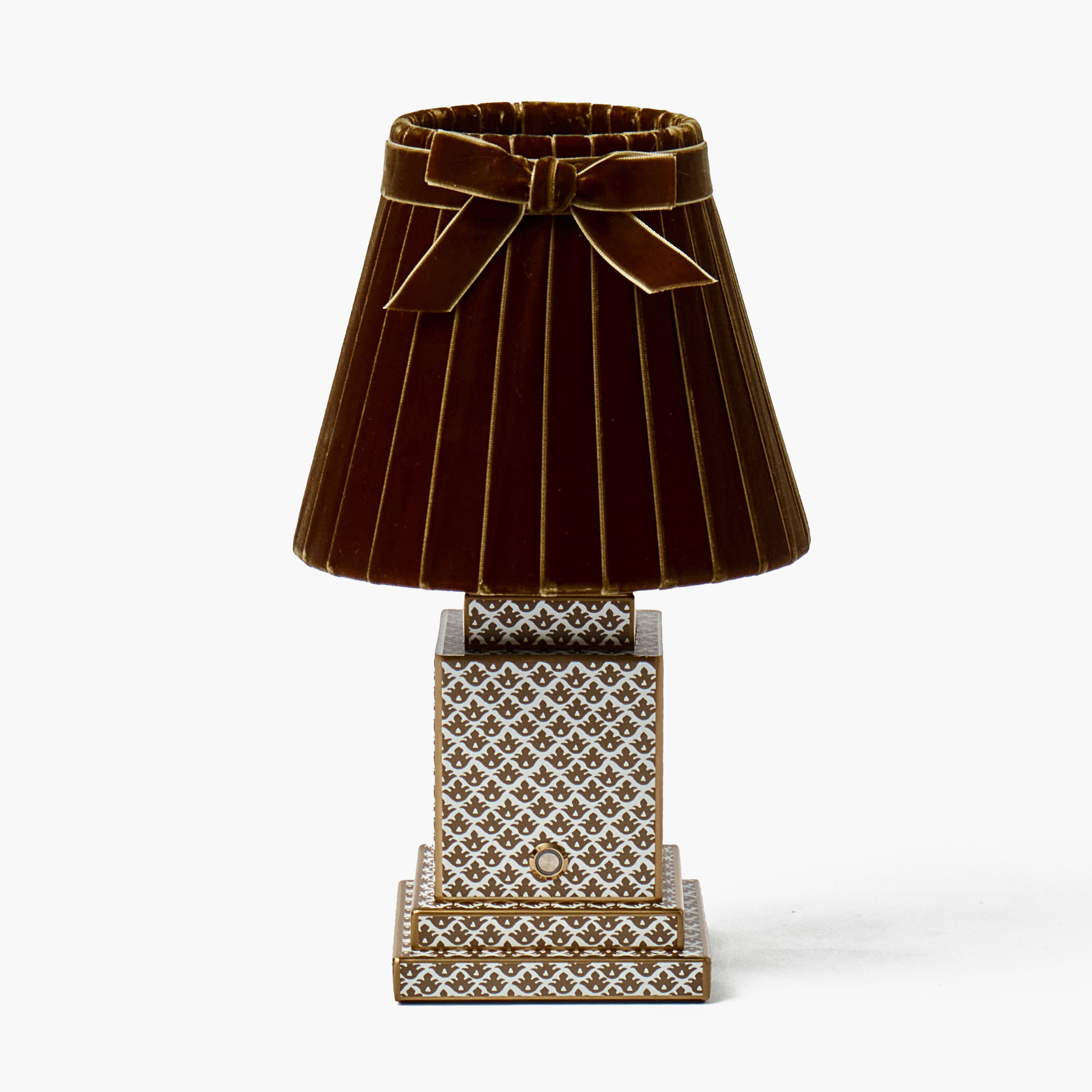Chocolate Lotus Square Rechargeable Lamp with Chocolate Velvet Bow Shade (18cm)