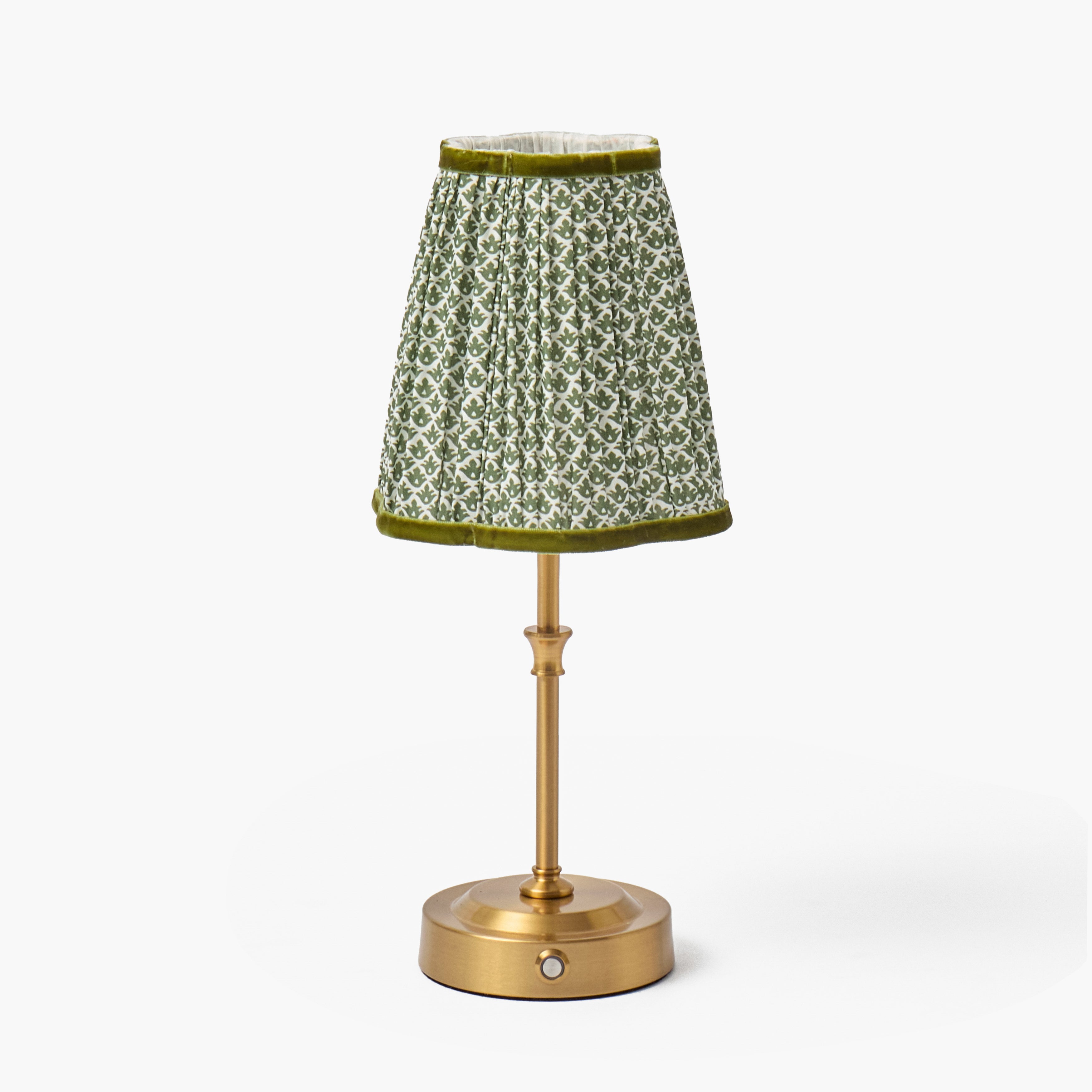 Short Edie Rechargeable Lamp with Olive Lotus Shade (14cm)