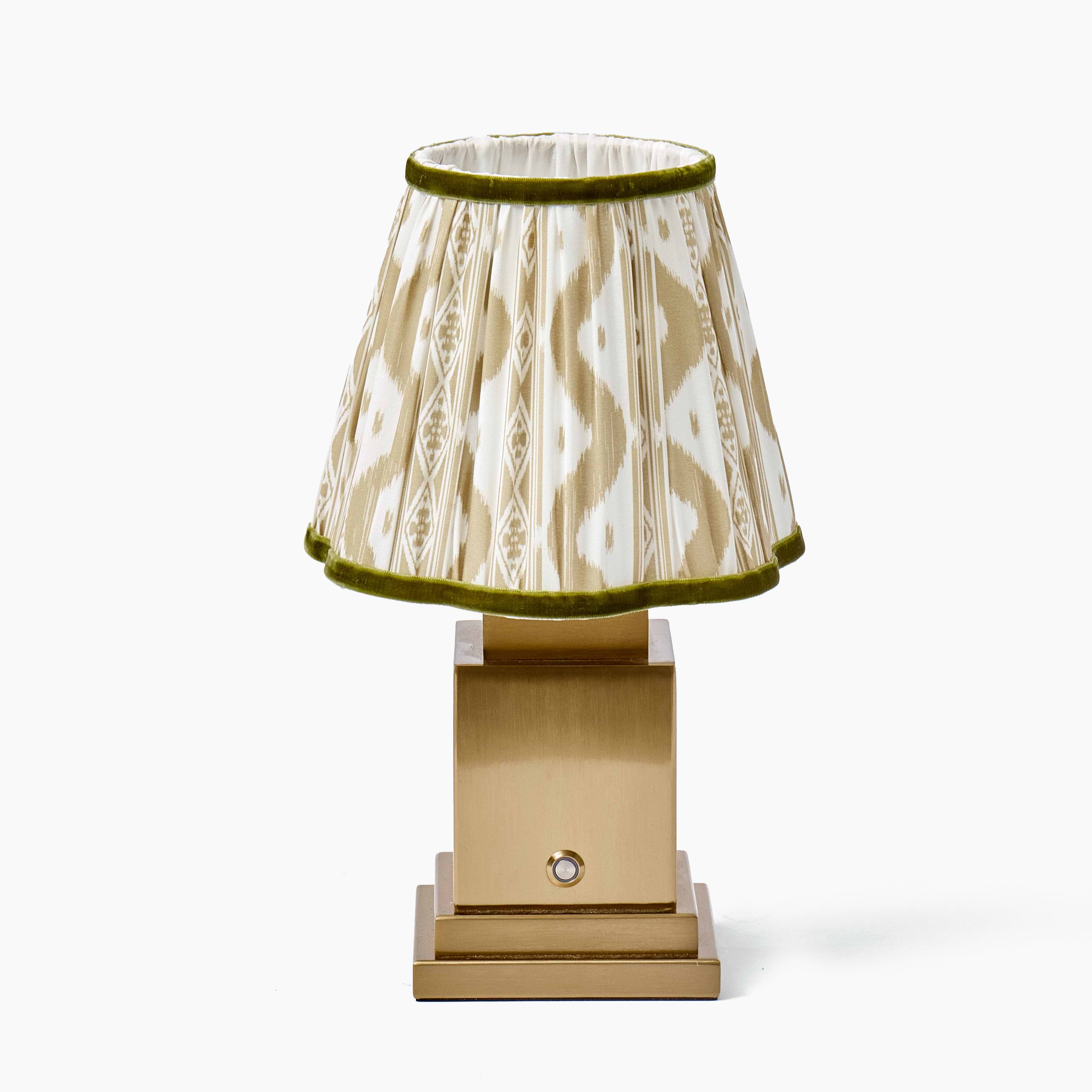 Square Rechargeable Lamp with Putty & Green Ikat Shade (18cm)