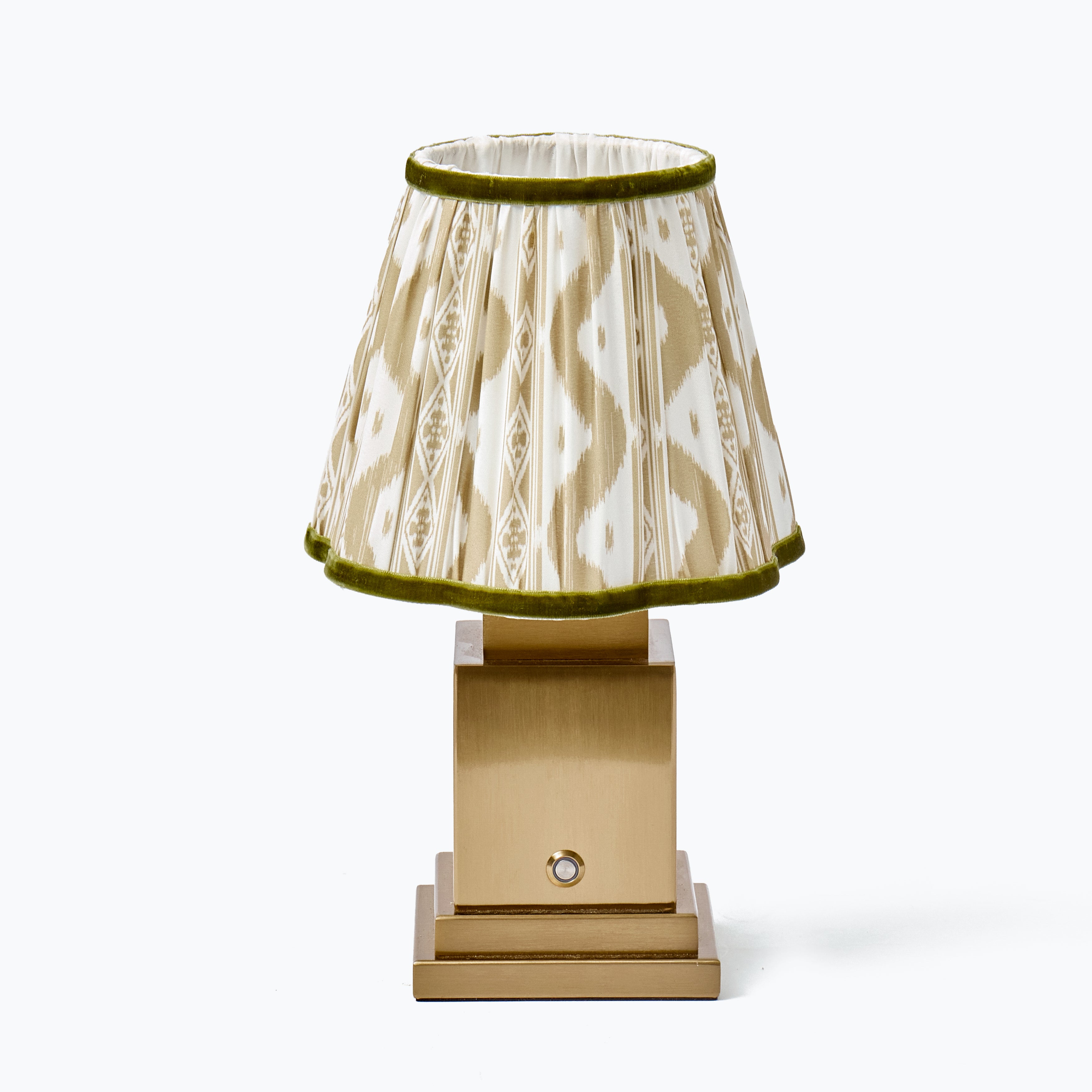 Square Rechargeable Lamp with Putty & Green Ikat Shade (18cm)