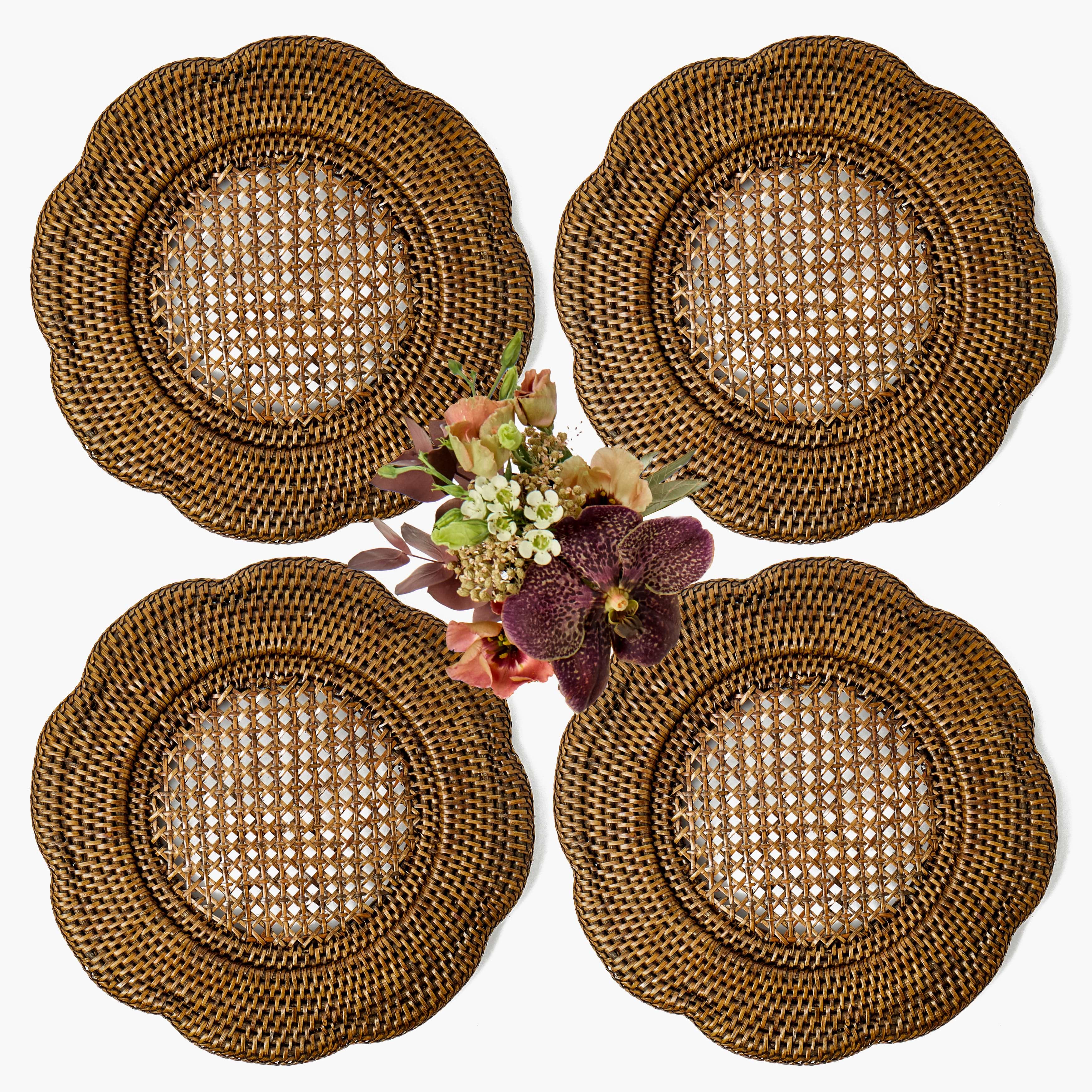 Brown Scalloped Rattan Charger Plates (Set of 4)