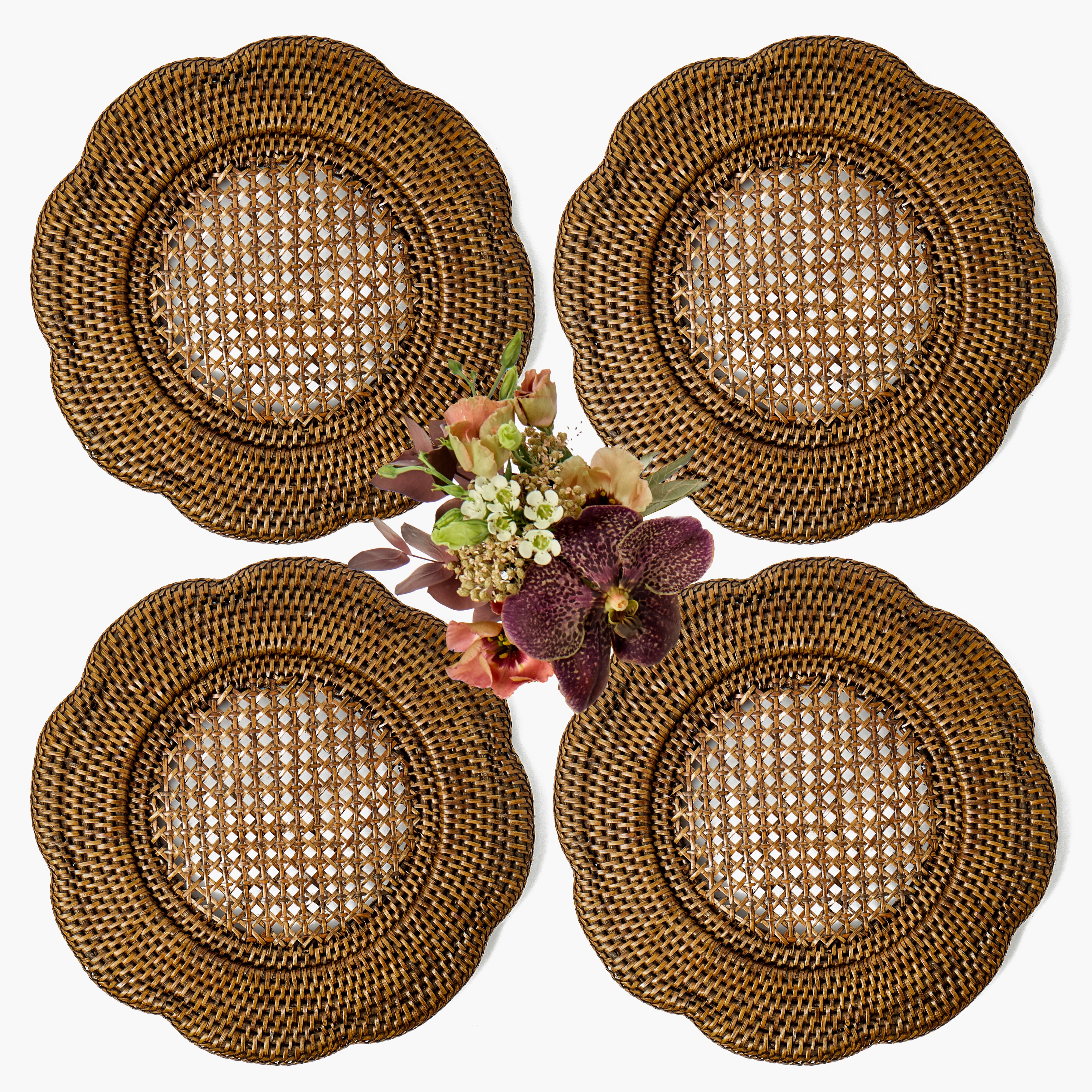 Brown Scalloped Rattan Charger Plates (Set of 4)