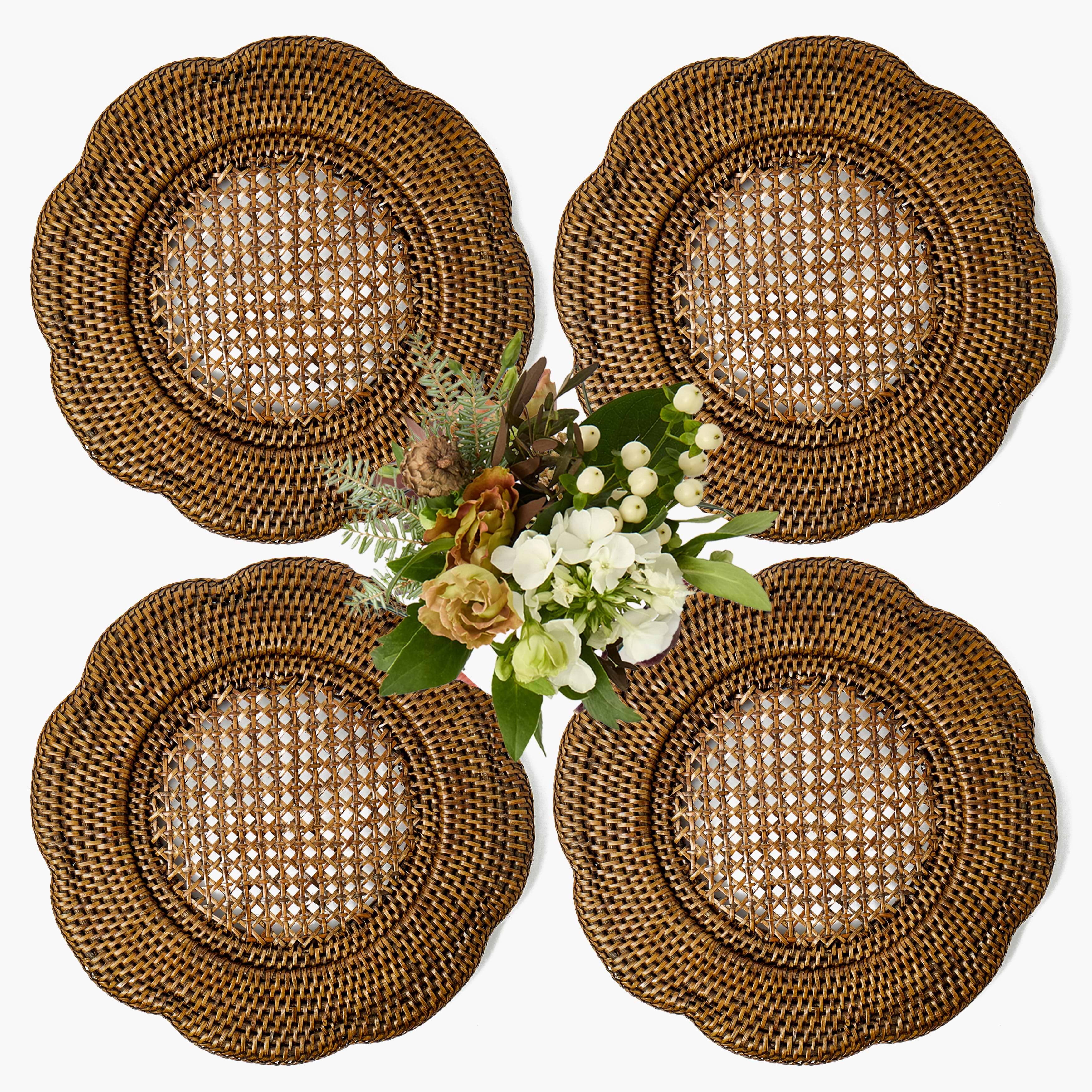 Brown Scalloped Rattan Charger Plates (Set of 4)