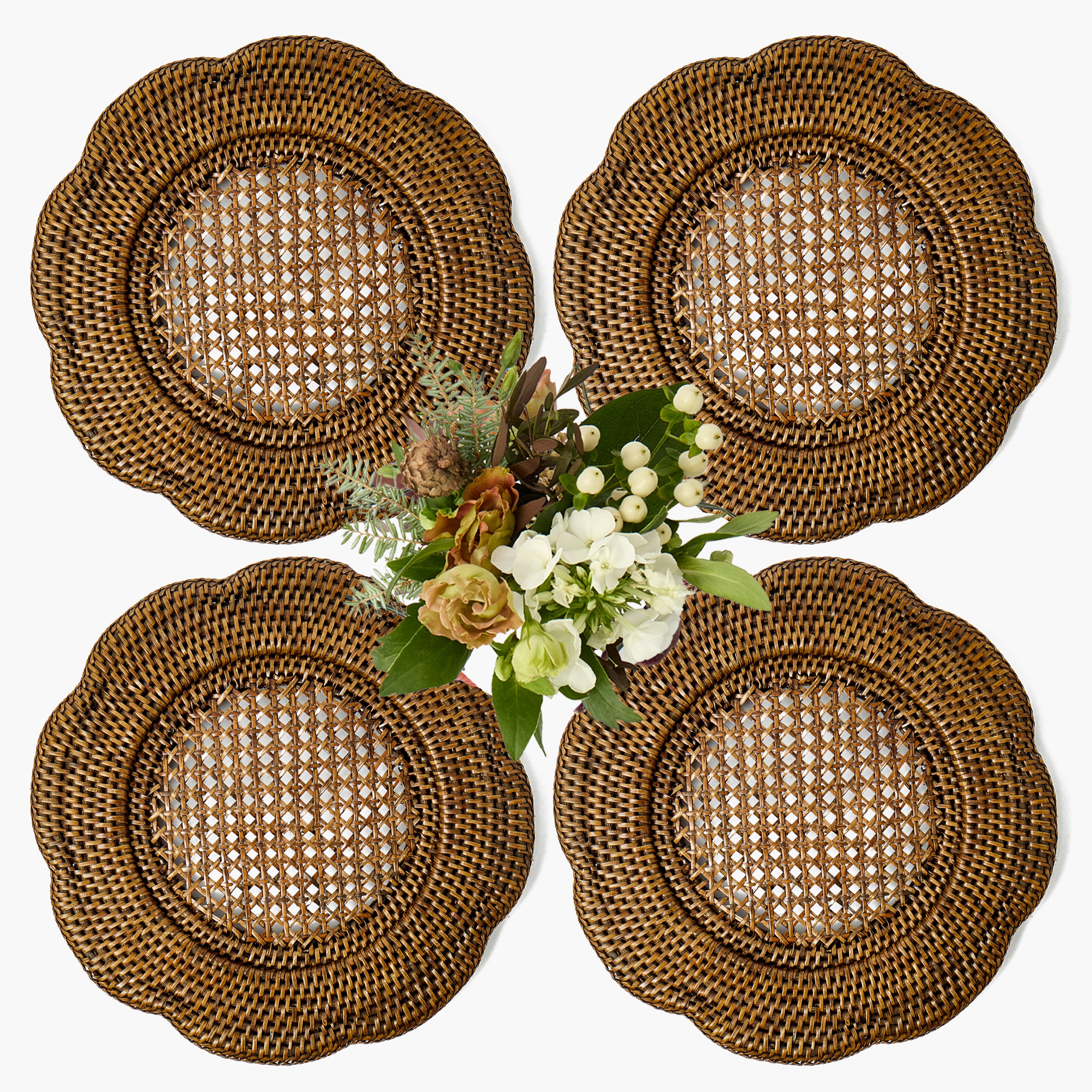 Brown Scalloped Rattan Charger Plates (Set of 4)