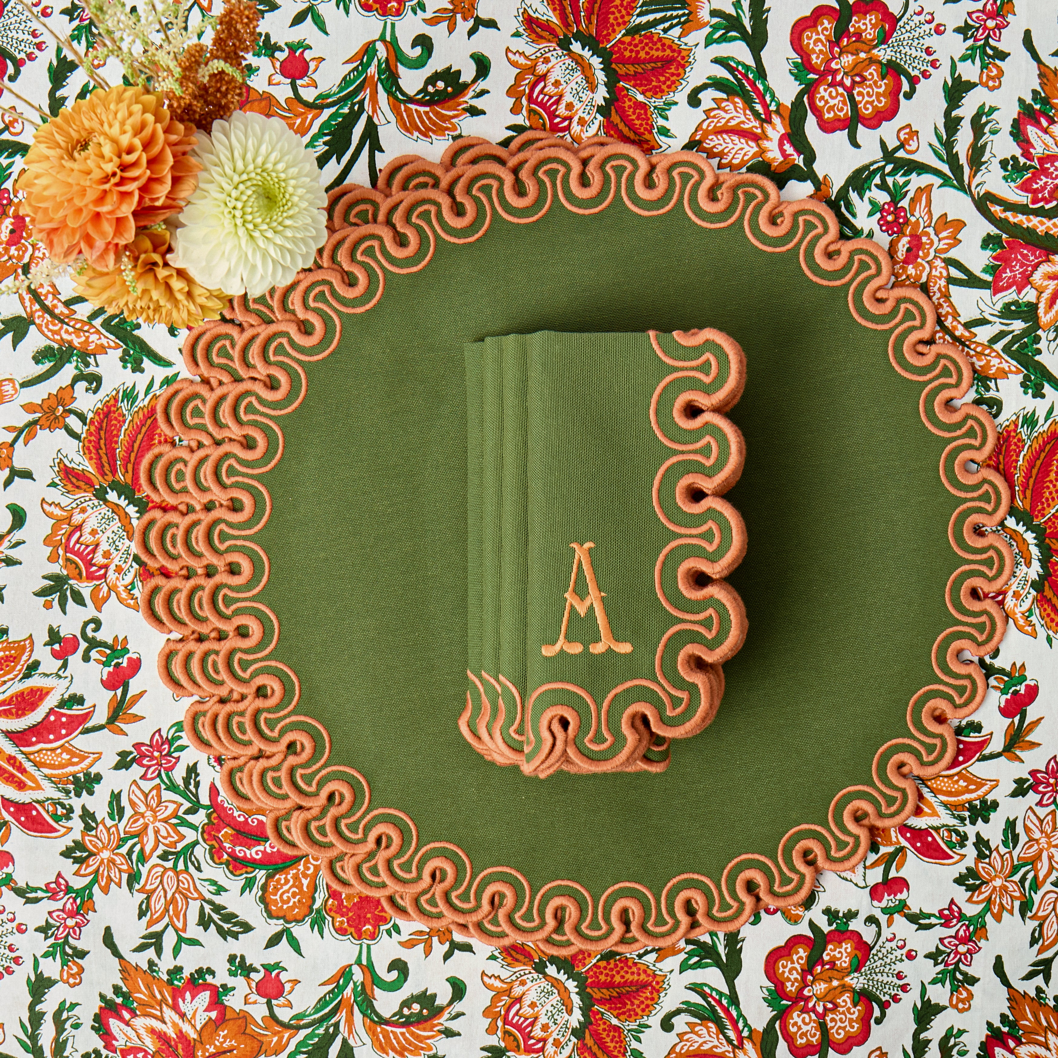 Green & Orange Valentina Placemats & Napkins (Set of 8)