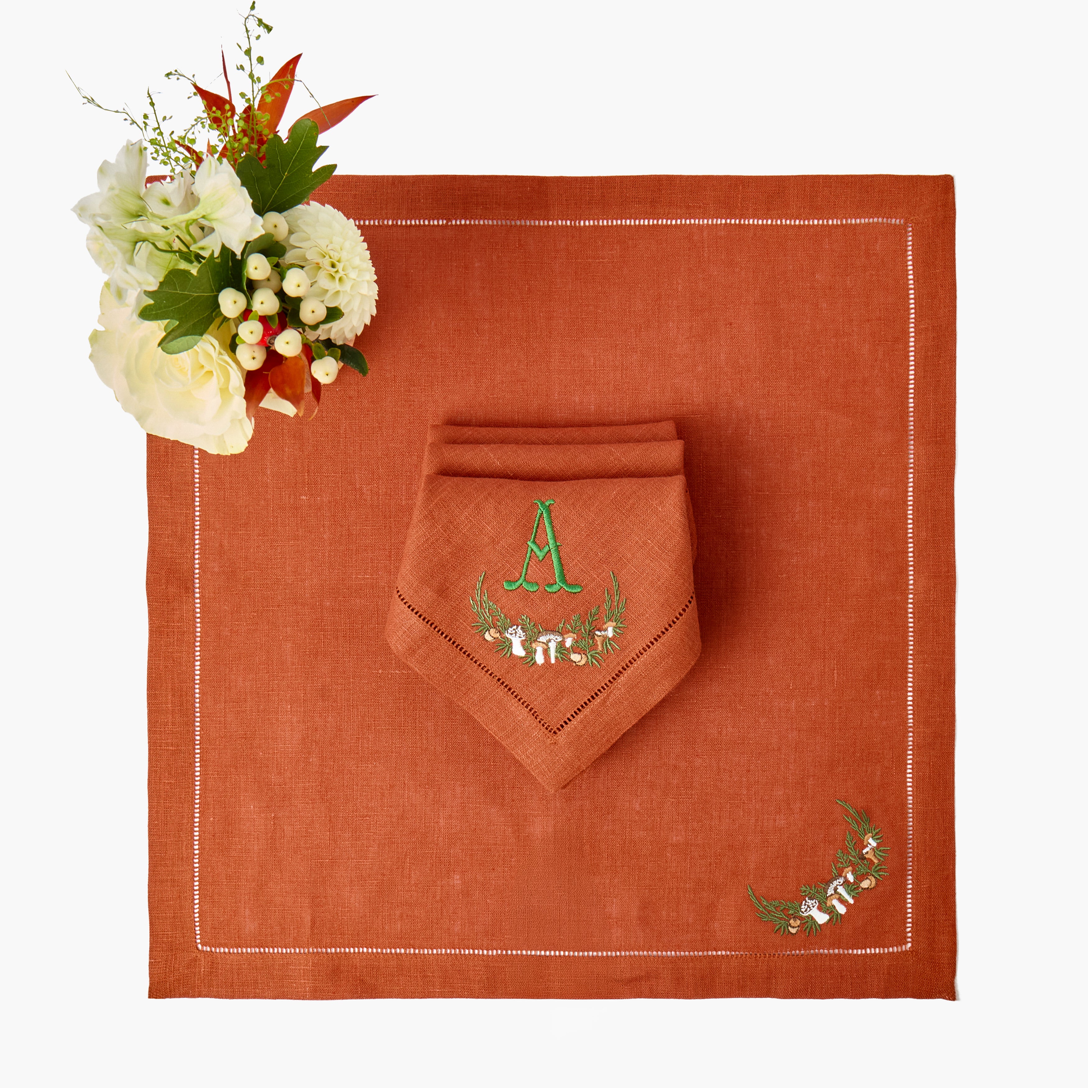 Orange Mushroom Garland Linen Napkins (Set of 4)
