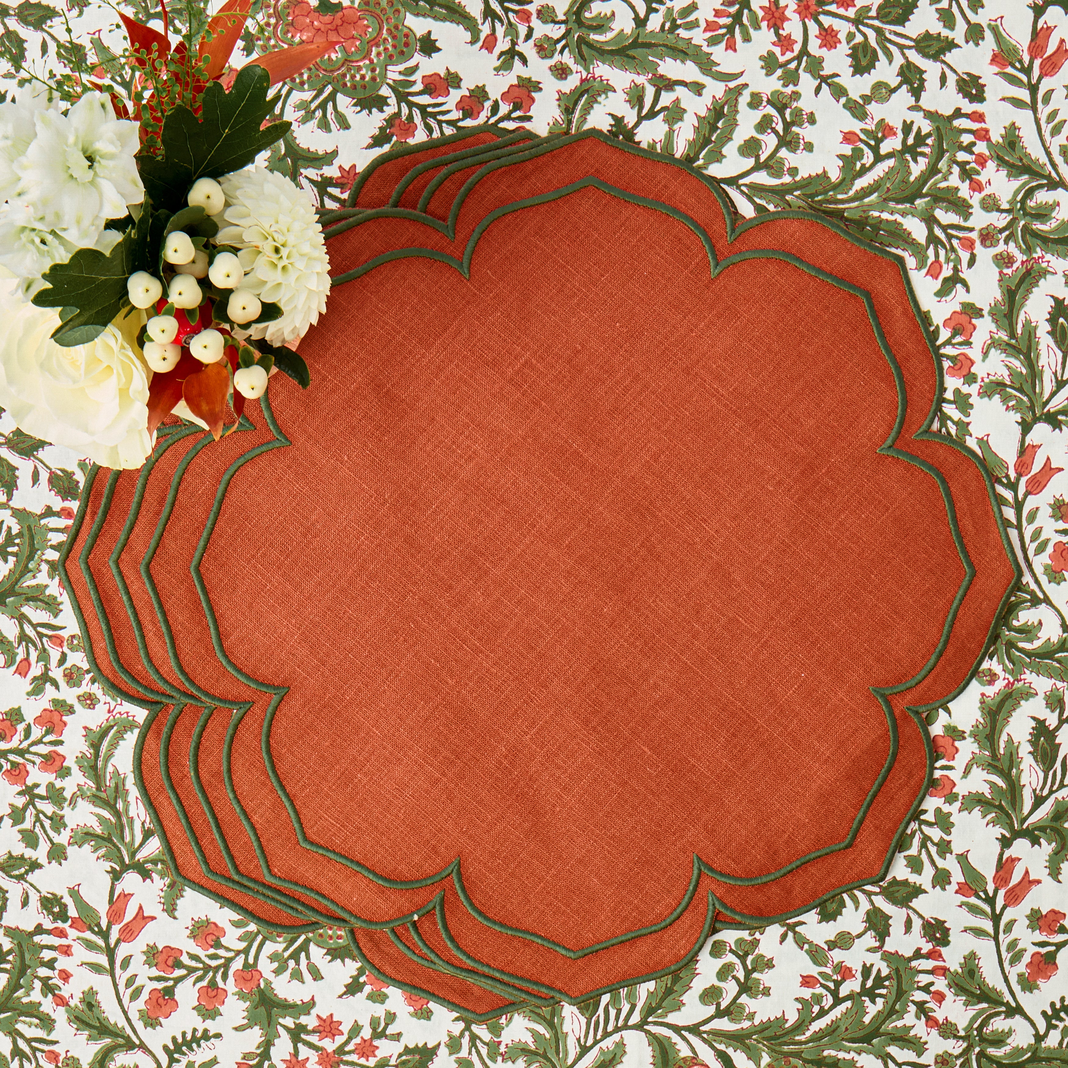 Orange & Green Fleur Placemats (Set of 4)